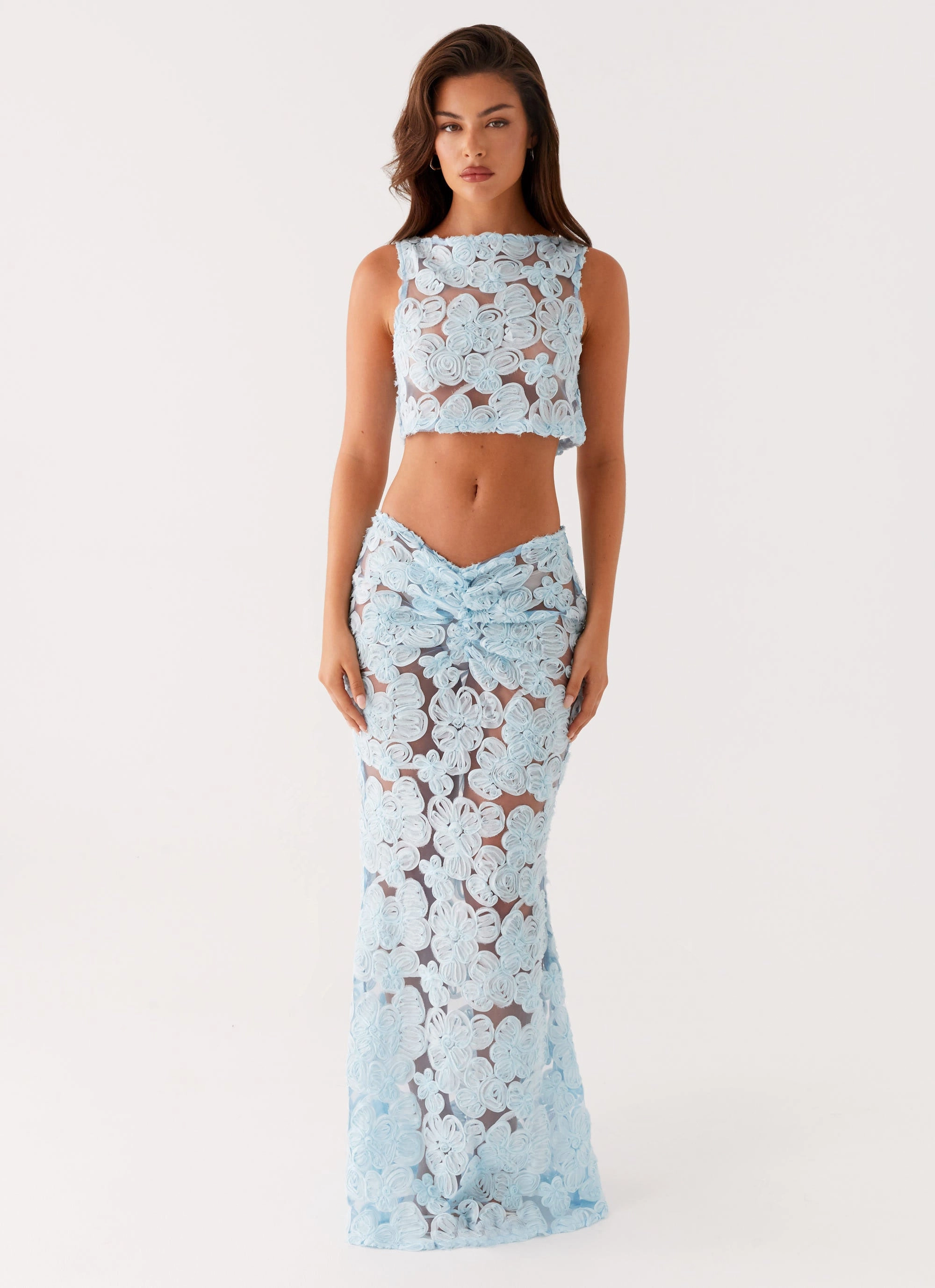 Material Innovation Light Touch Fiorella Floret Maxi Skirt - Blue
