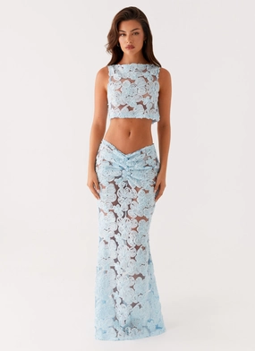 Fiorella Floret Maxi Skirt - Blue Anti Pilling Fabric Mid Length