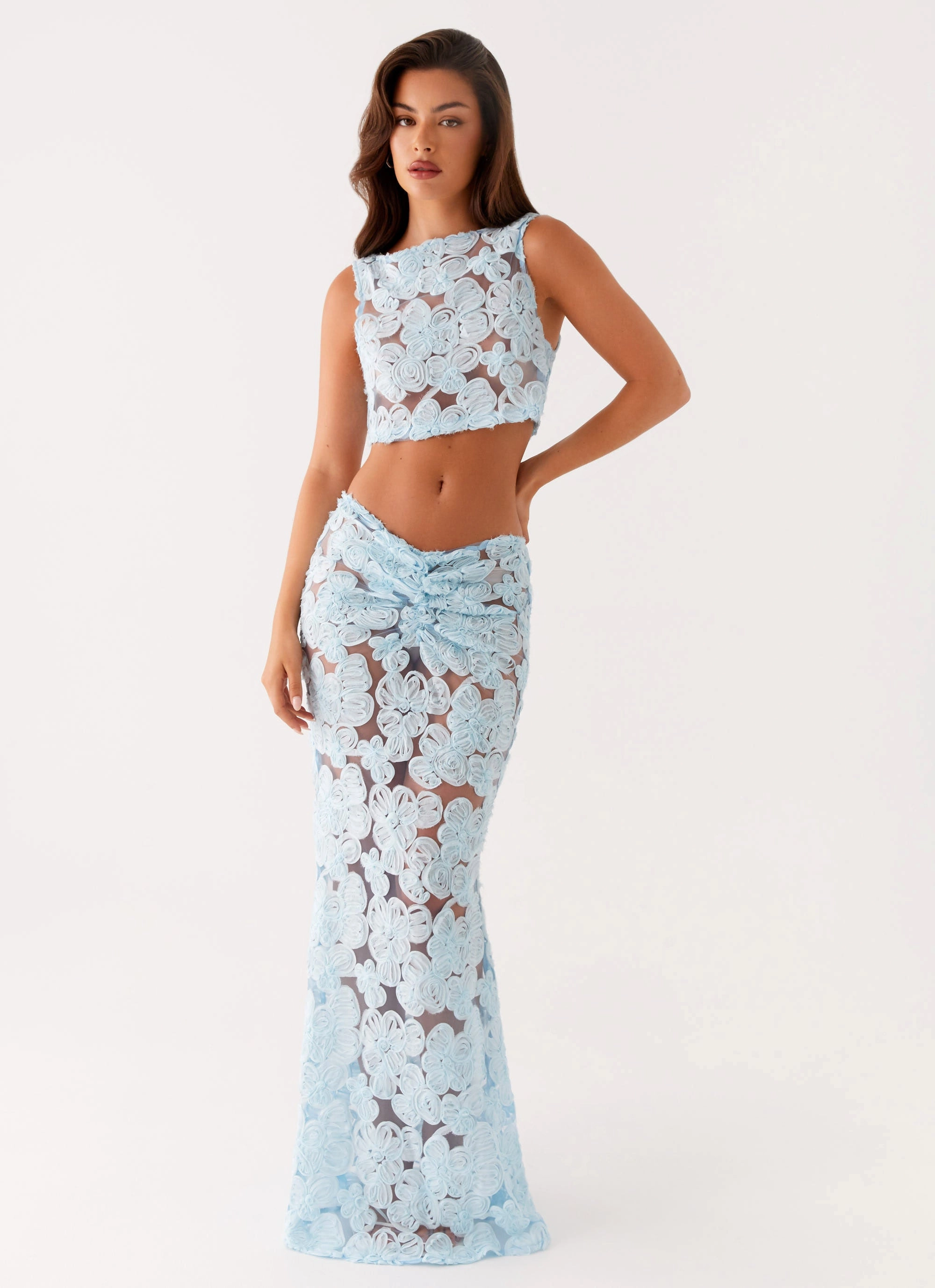 Chill Tones Fiorella Floret Maxi Skirt - Blue