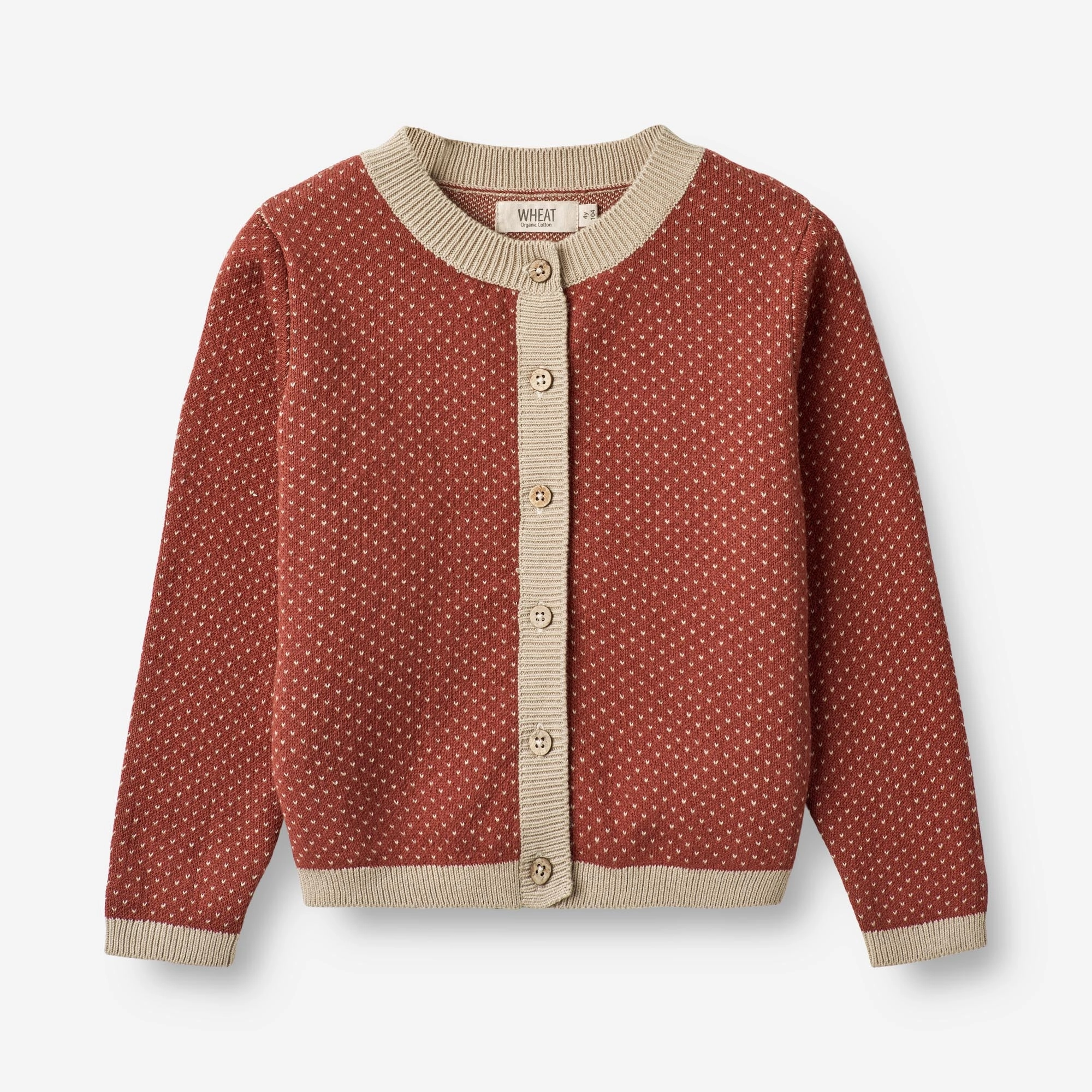 Knit Cardigan Elga - red beige Layered Cable Pattern Core Style