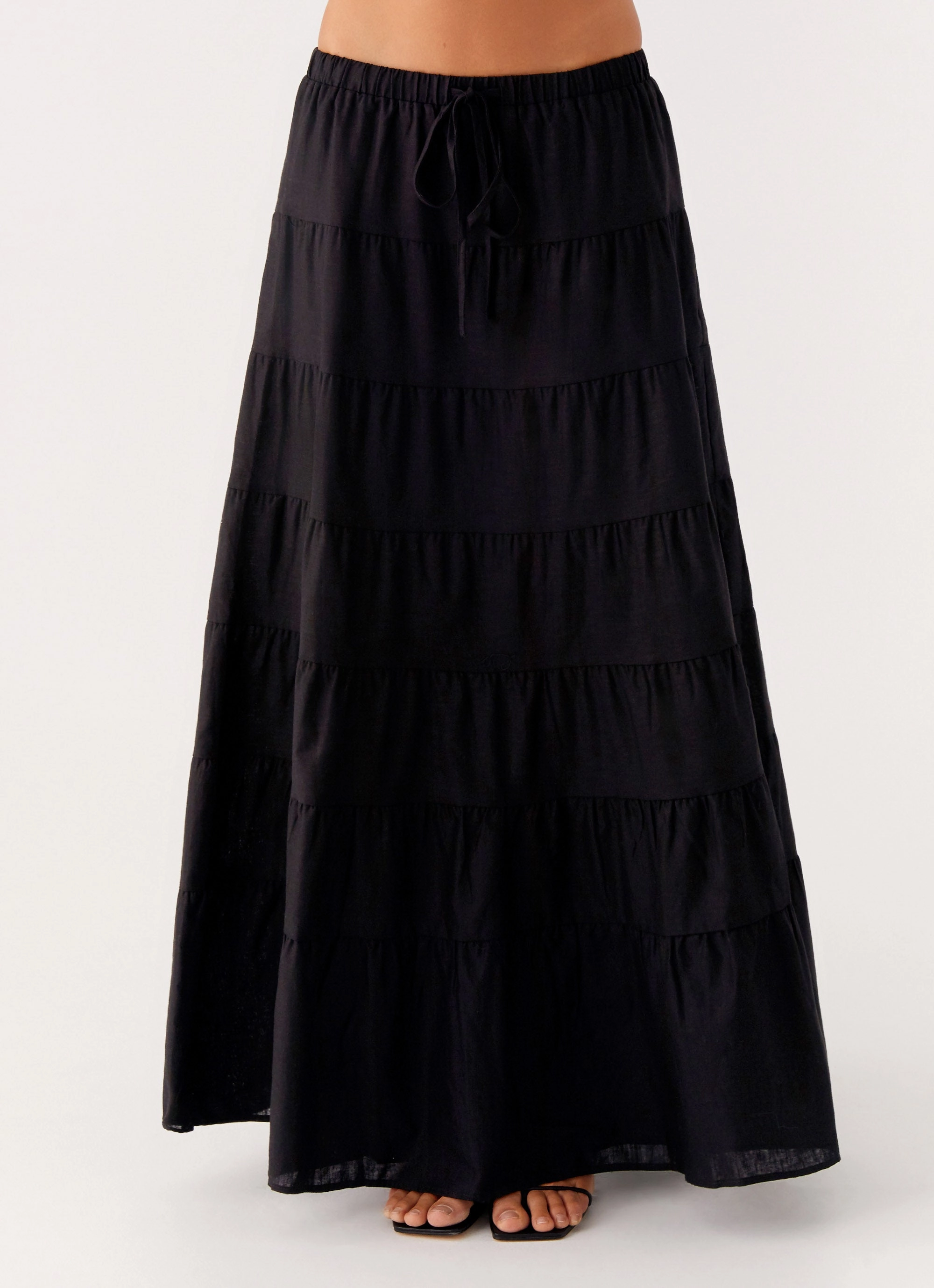 Mariella Linen Maxi Skirt - Black elastic waistband
