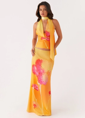 Midi length Marrakesh Maxi Skirt - Orange Floral