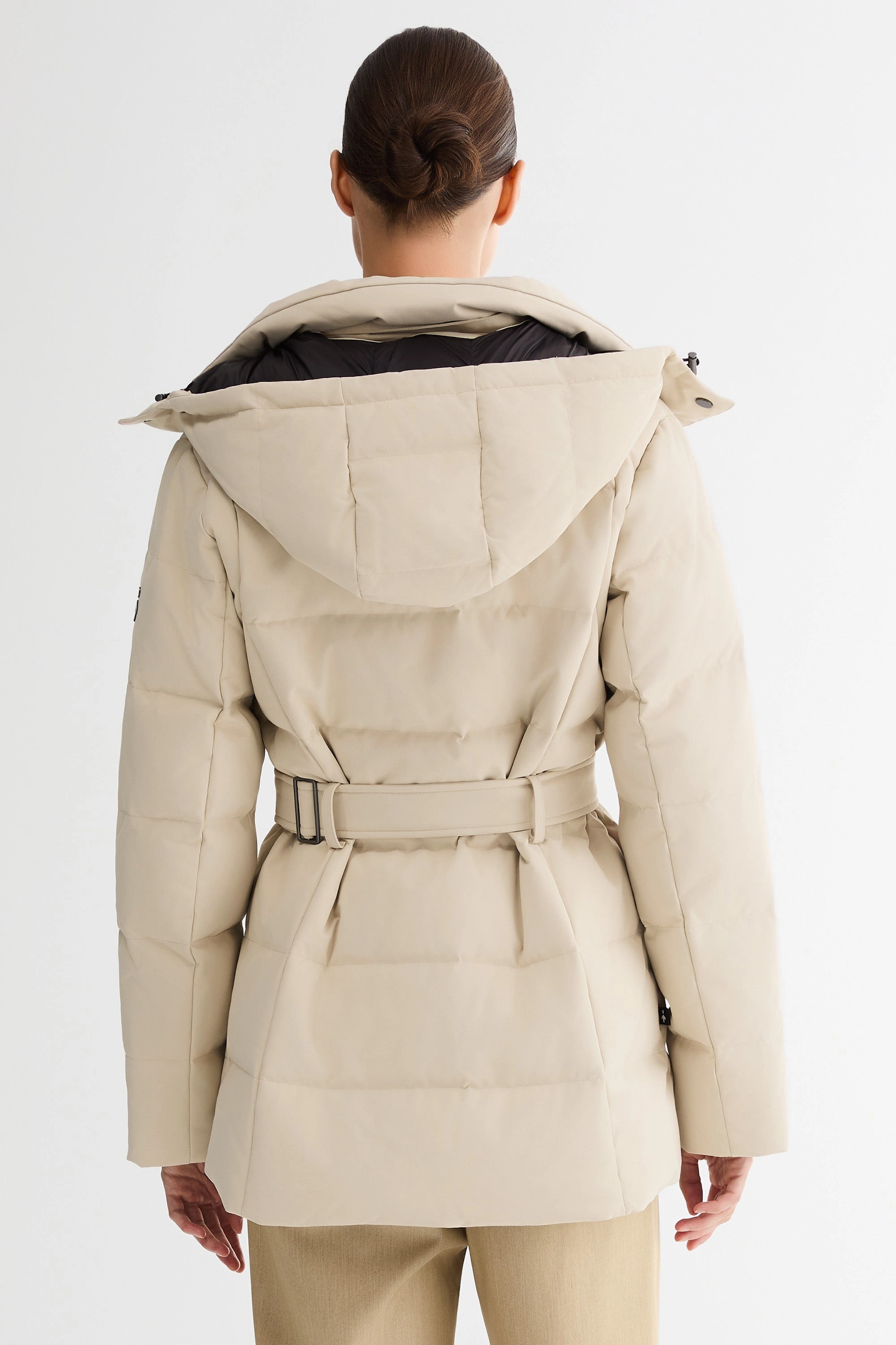 Celeste Polished Edge Belted Hooded Down Jacket Changeable Style