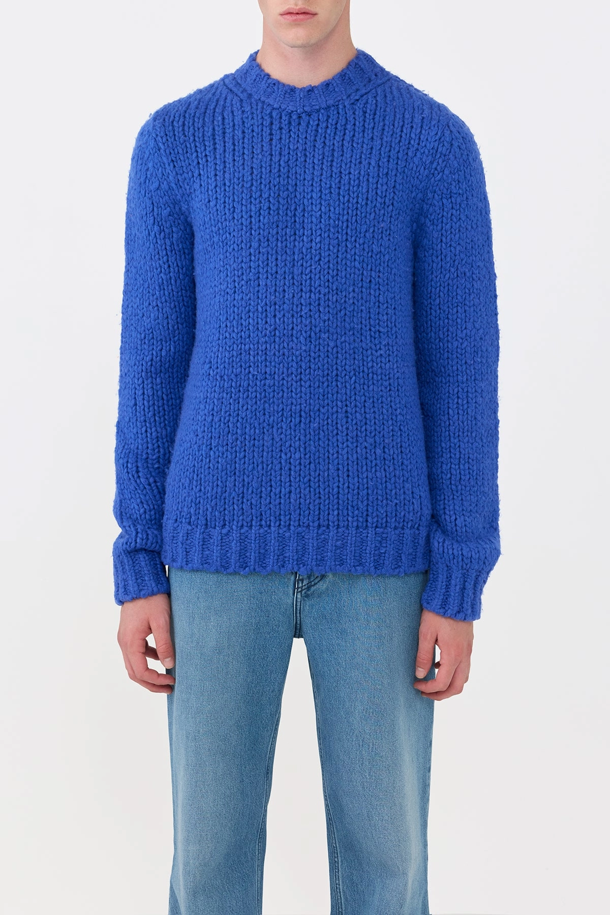 Lawrence Knit Sweater in Cobalt Welfat Cashmere Mood Booster Double Layered Cuffs