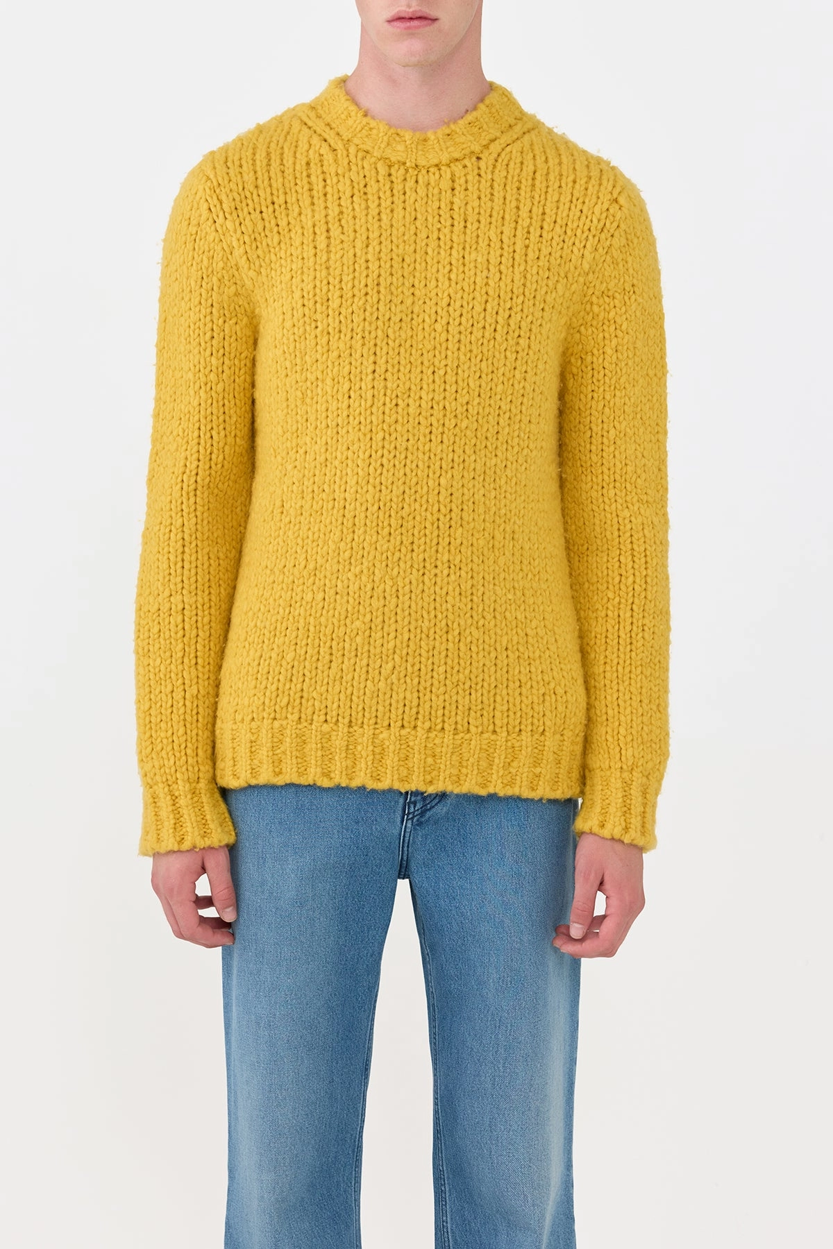 Relaxed Crew Neck Work From Home Lawrence Knit Sweater in Golden Birch Welfat Cashmere