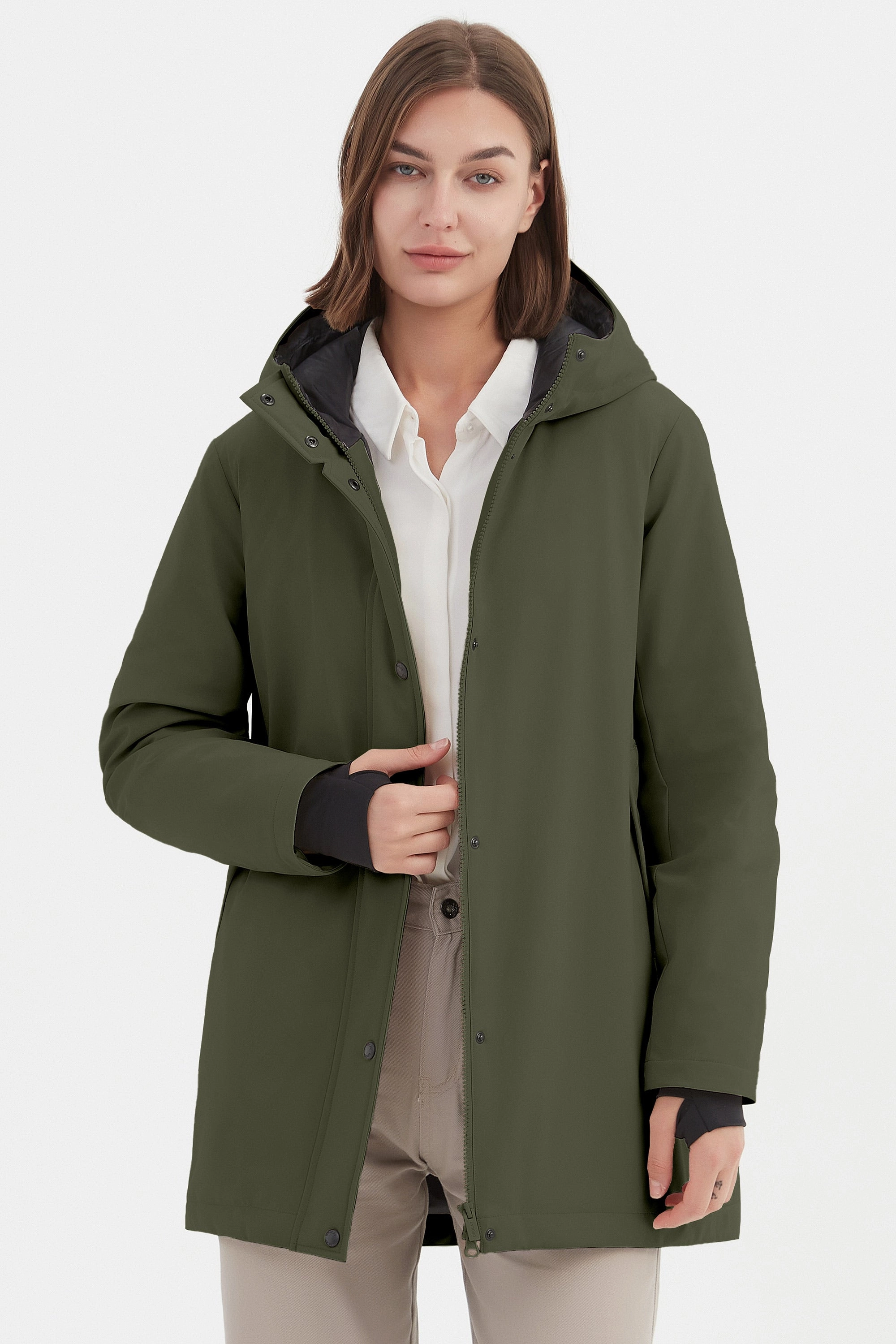 Seamless Shoulder Construction Hooded Winter Long Down Parka Jacket