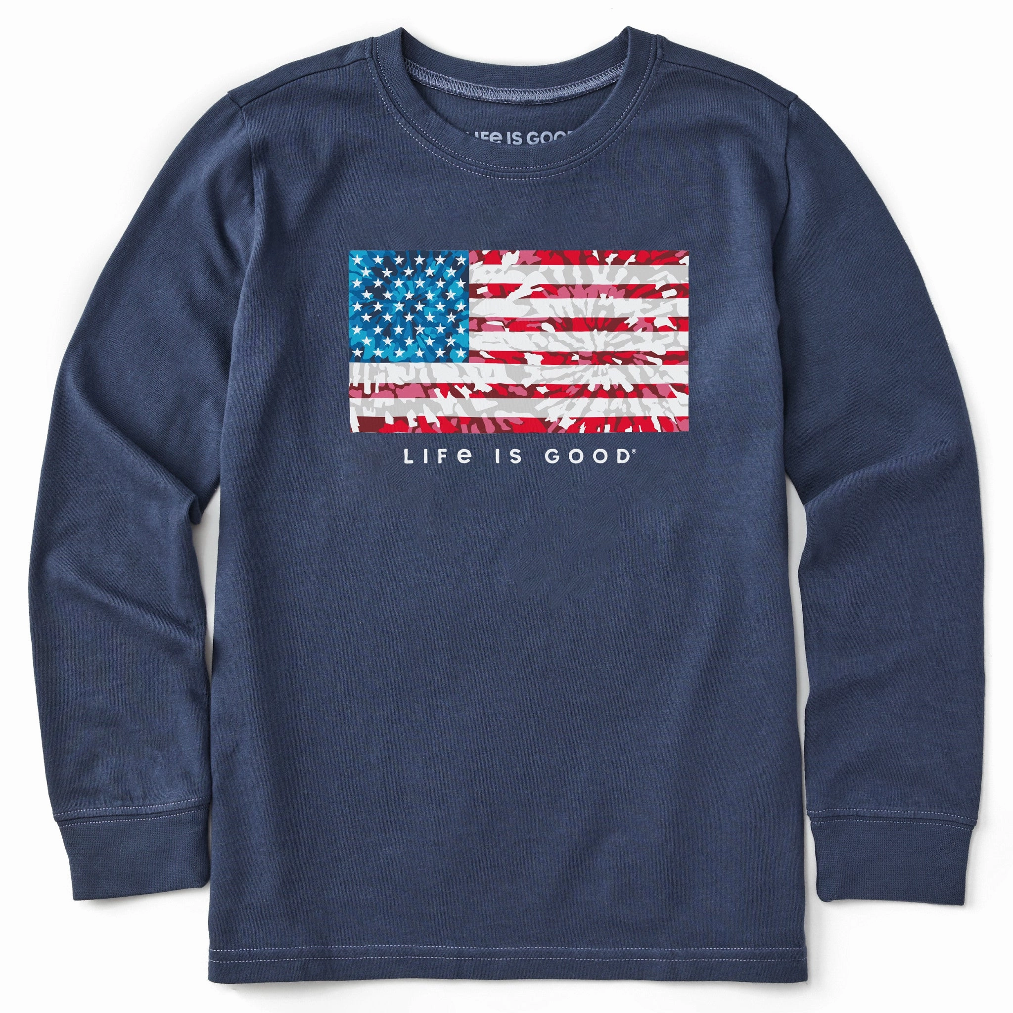 Kids Tie Dye flag Long Sleeve Crusher Tee UPF Rated Fabric Stylish Day Wear