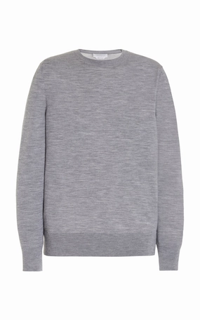 Lightweight Jersey Material Palco Knit Crewneck in Heather Grey Merino Wool