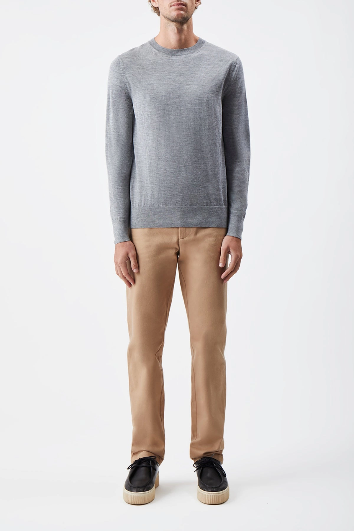 Palco Knit Crewneck in Heather Grey Merino Wool Tubular Knit Method