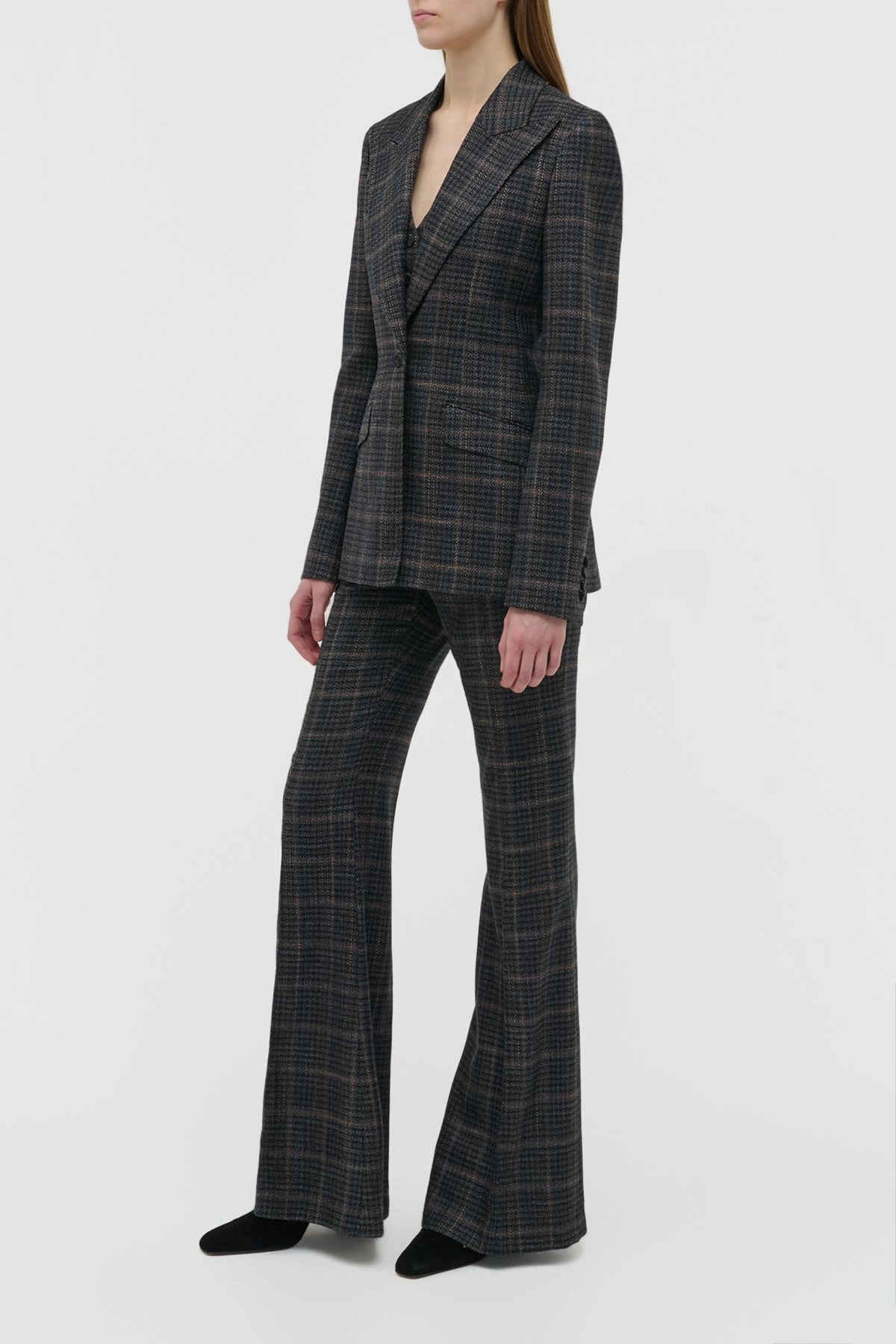 Smart Style Classic Layering Leiva Blazer in Charcoal Multi Wool Silk Clubcheck Plaid