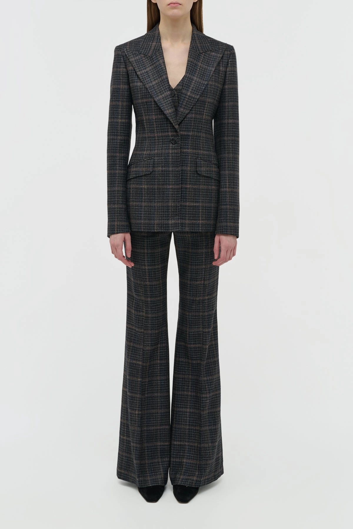 Refined Look Leiva Blazer in Charcoal Multi Wool Silk Clubcheck Plaid