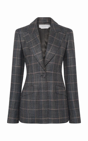 Leiva Blazer in Charcoal Multi Wool Silk Clubcheck Plaid Versatile Wear