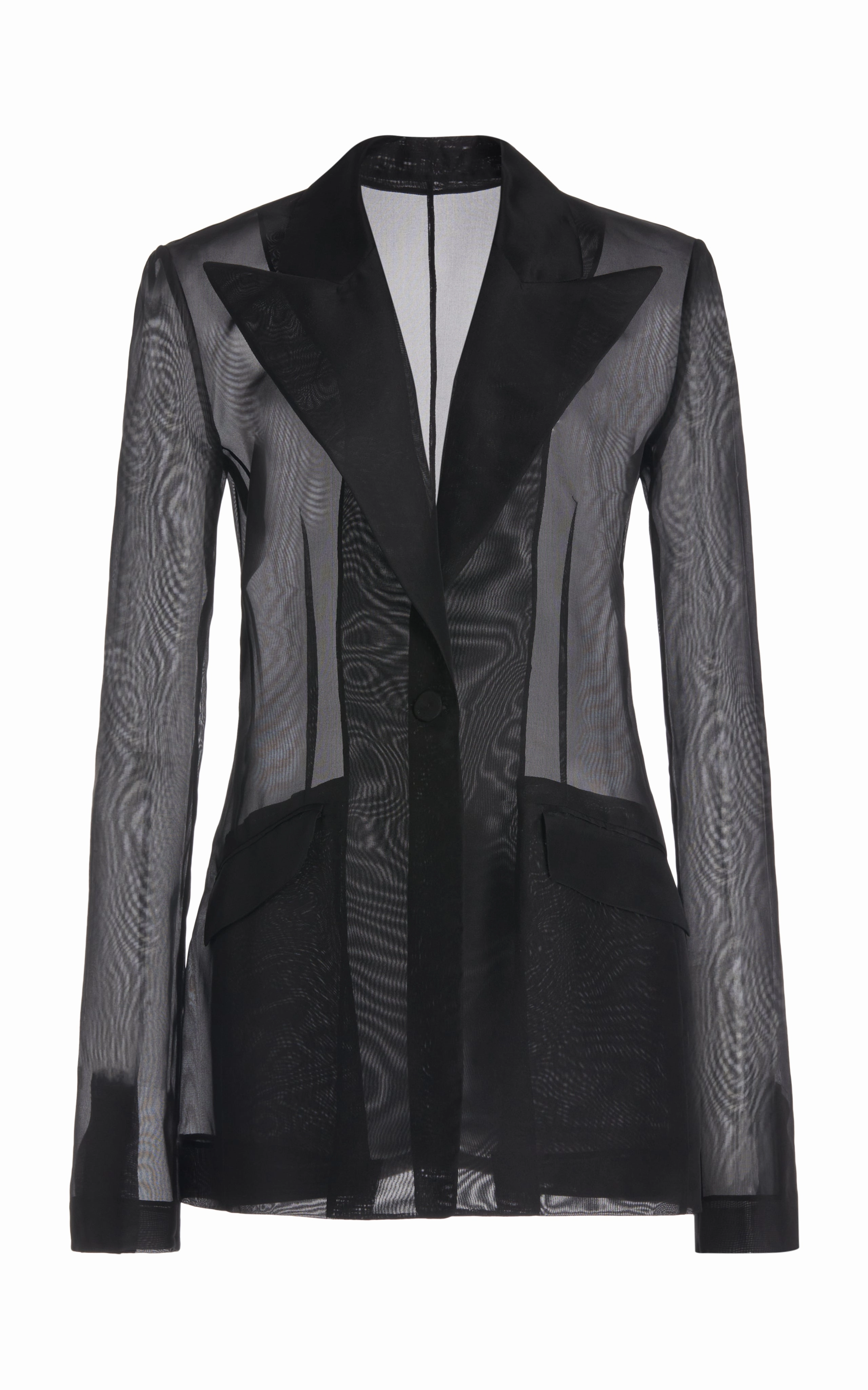 Timeless Work Look Trendy Layer Leiva Sheer Blazer in Black Silk Organza