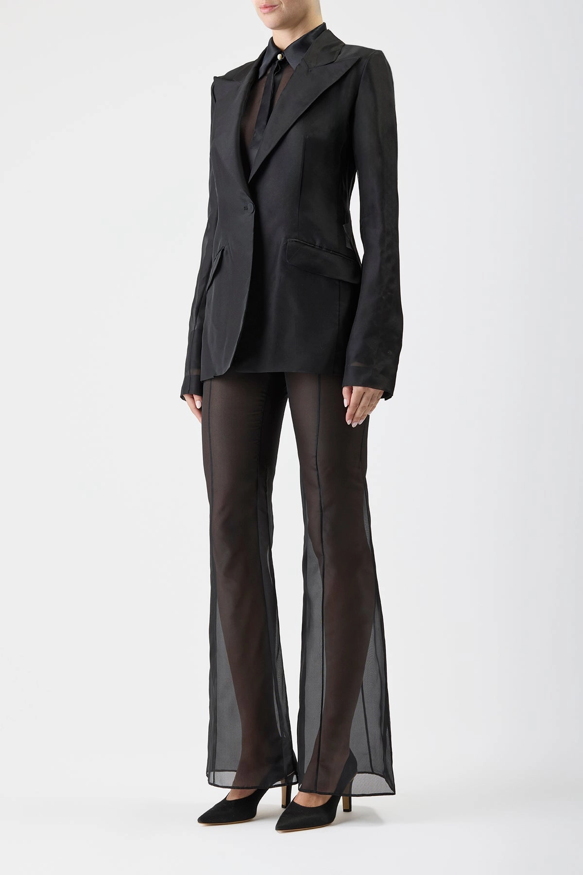 Leiva Sheer Blazer in Black Silk Organza Sharp Look Wear Fashion Forward