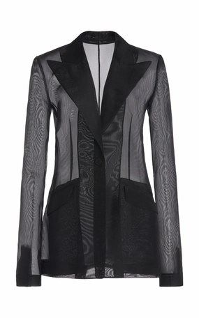 Timeless Work Look Trendy Layer Leiva Sheer Blazer in Black Silk Organza