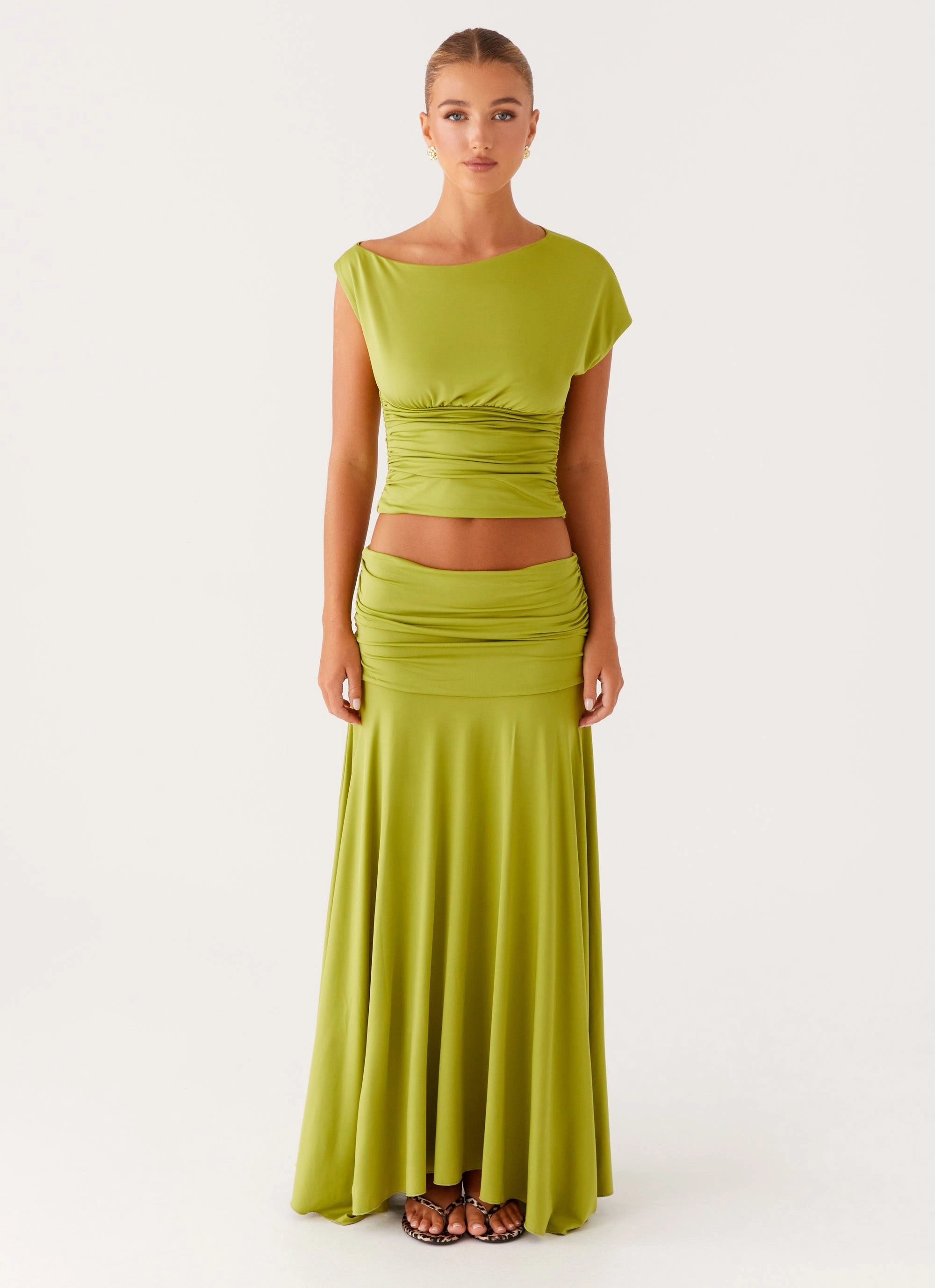 Stylist Pick light texture Liana Ruched Maxi Skirt - Green