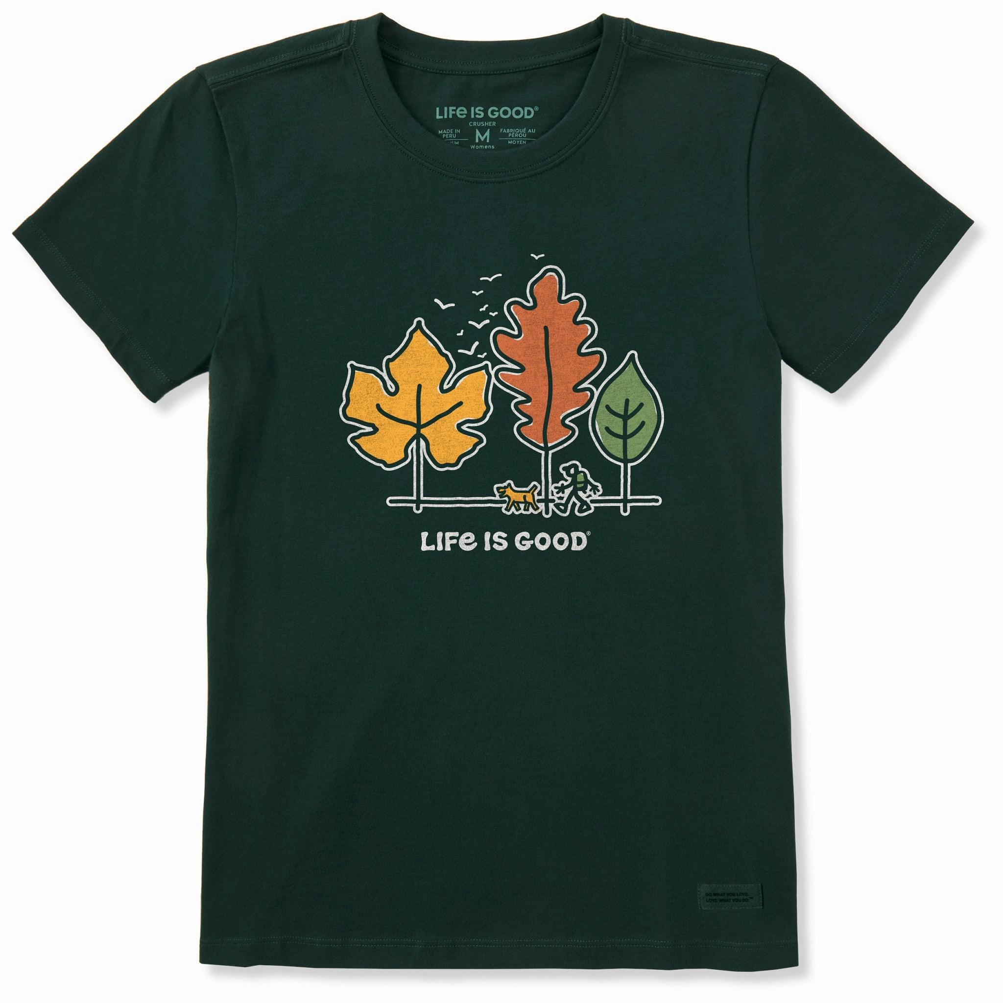 print design Comfortable Weave Women's Life is Good Fall Leaves Short Sleeve Crusher Tee