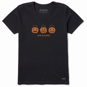 Women's Jack O Lantern Trio Short Sleeve Crusher Vee Cozy Comfort Comfort and Breathable