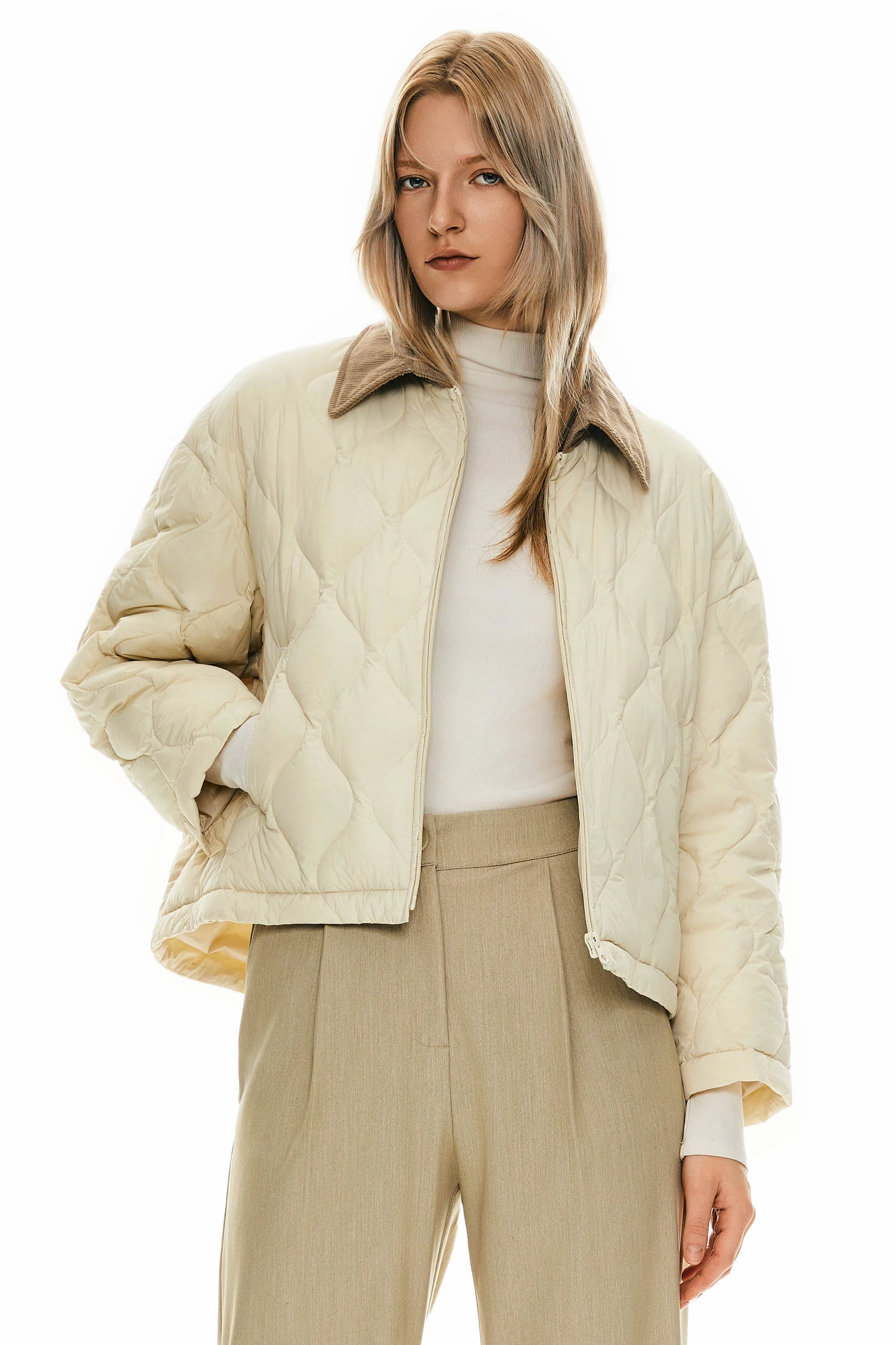 Taste Smooth Finish Lightweight Cropped Down Puffer Jacket