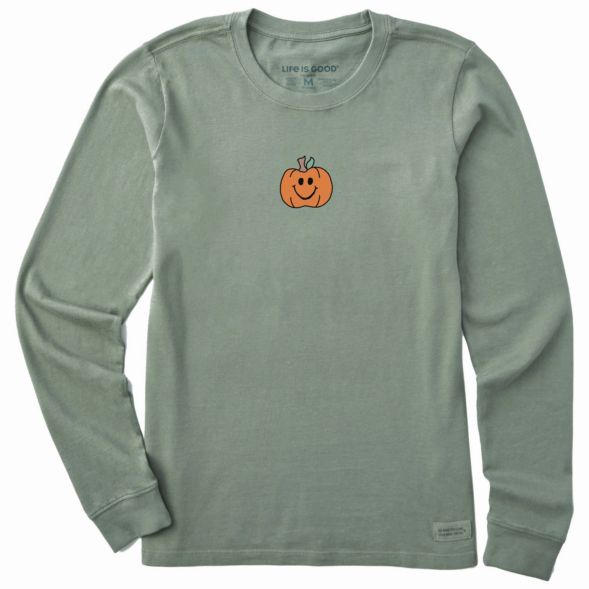 Casual Style Wear Women's Smiley Pumpkin Long Sleeve Crusher Tee