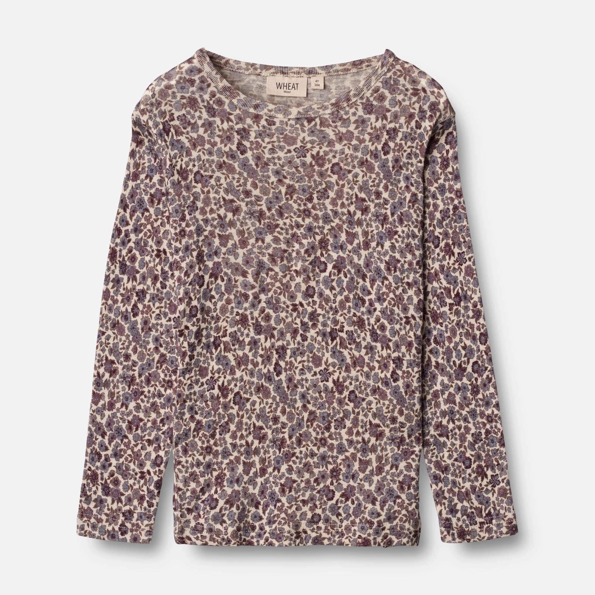 Wool T-Shirt LS - purple flowers Clean Finish
