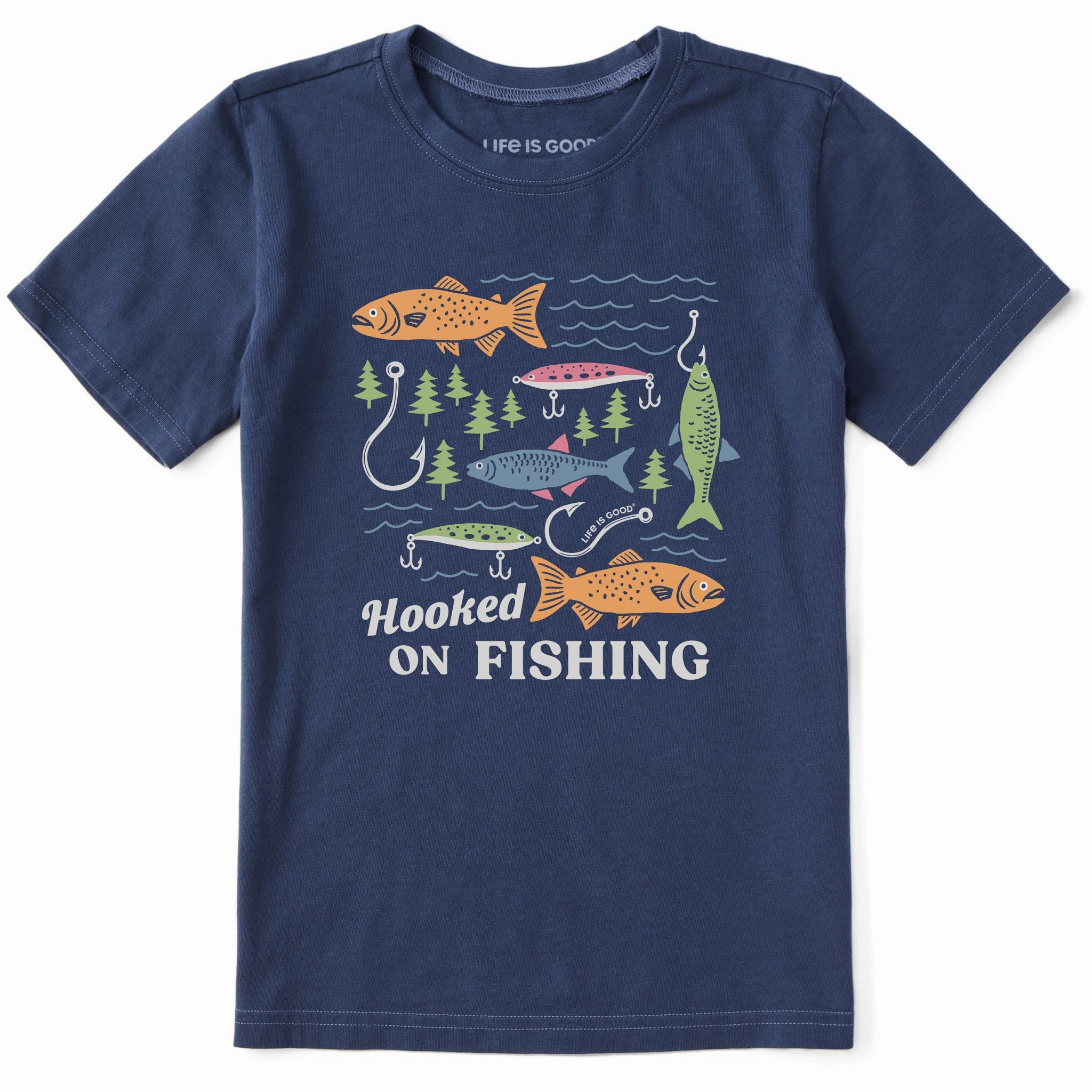 Chic Smart StretchFabric Kids Hooked on Fishing Short Sleeve Crusher Tee