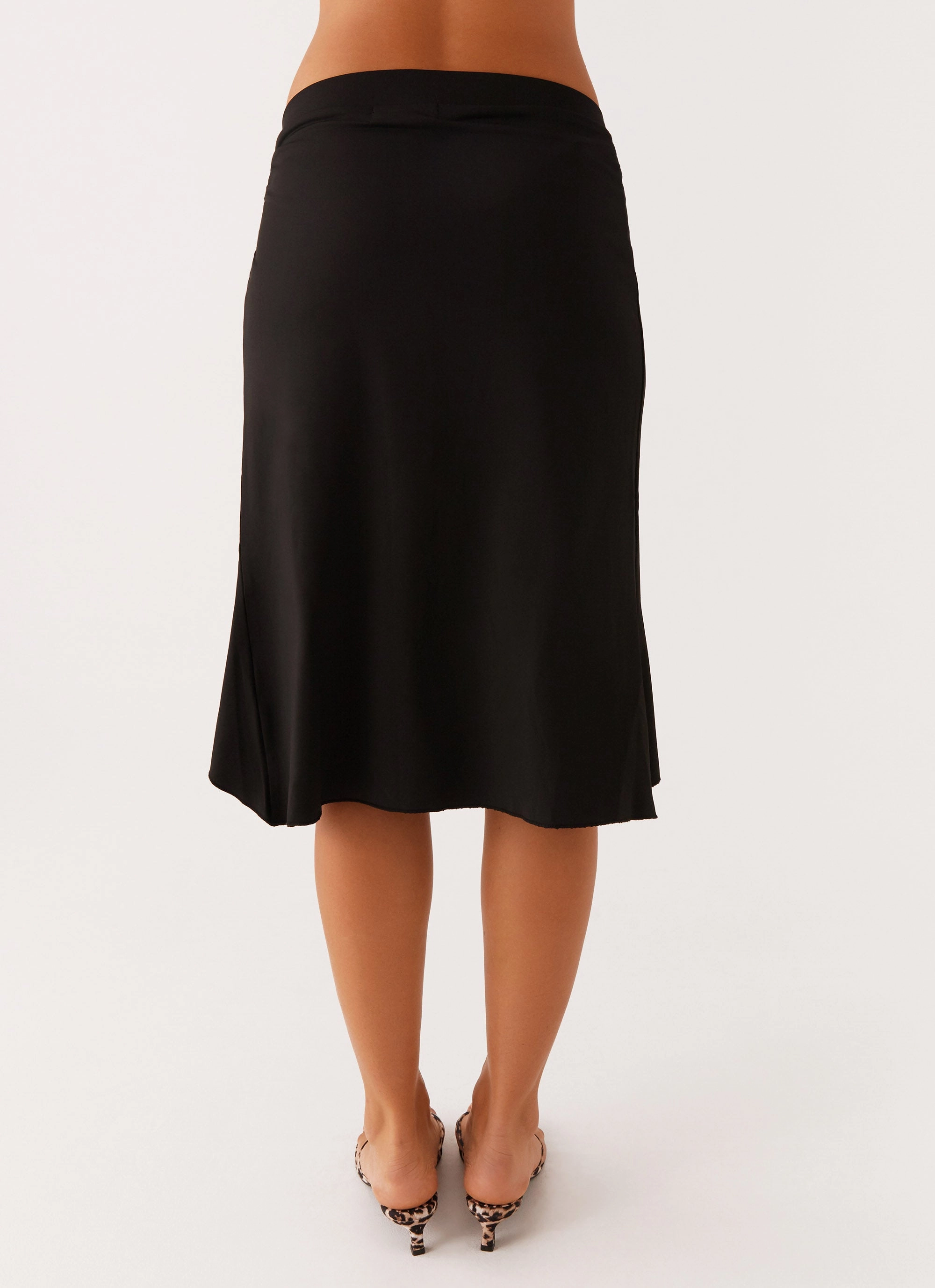 Shes A Lady Midi Skirt - Black Foil Print Pull On Style