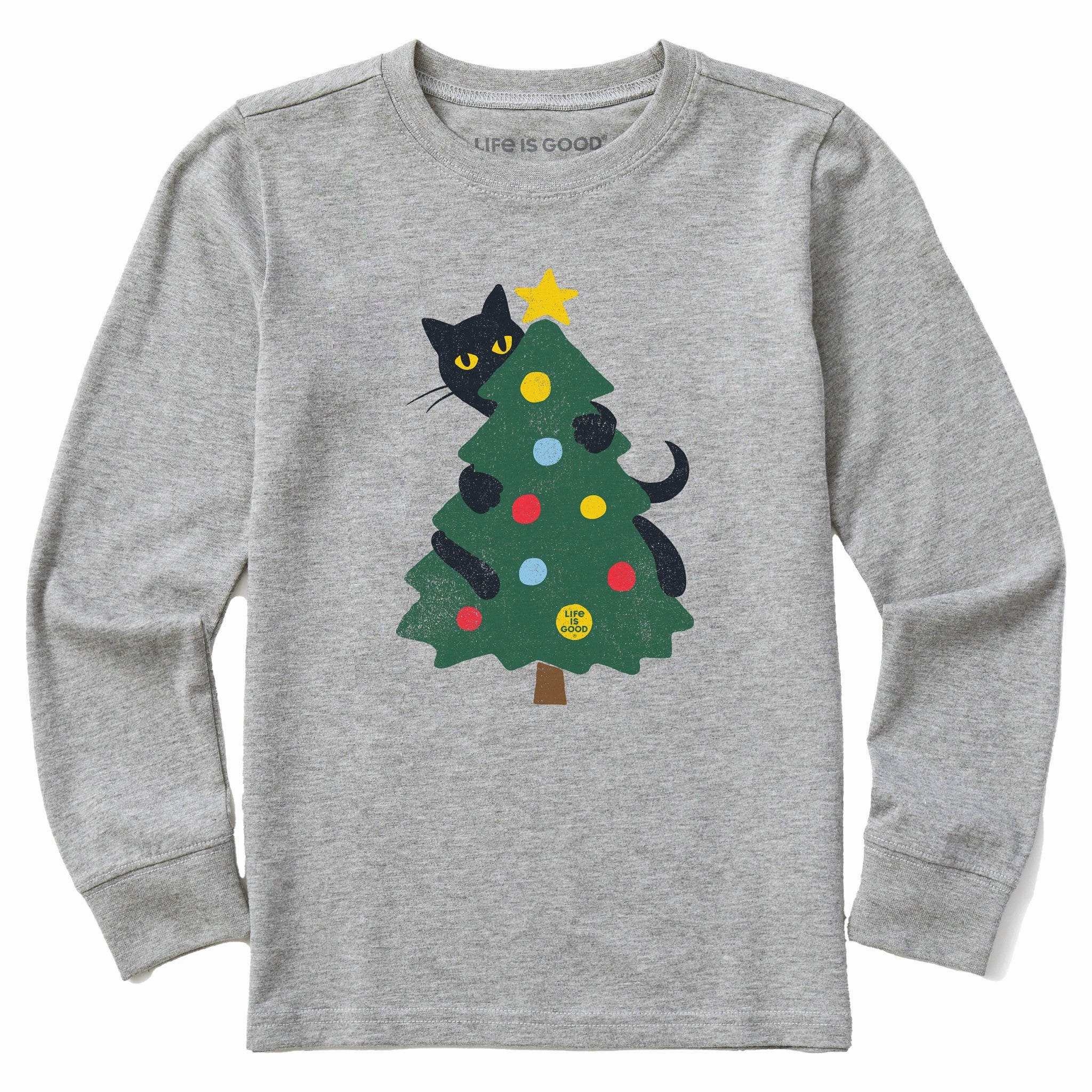 Kids Cat Christmas Tree Long Sleeve Crusher Tee Summer Style
