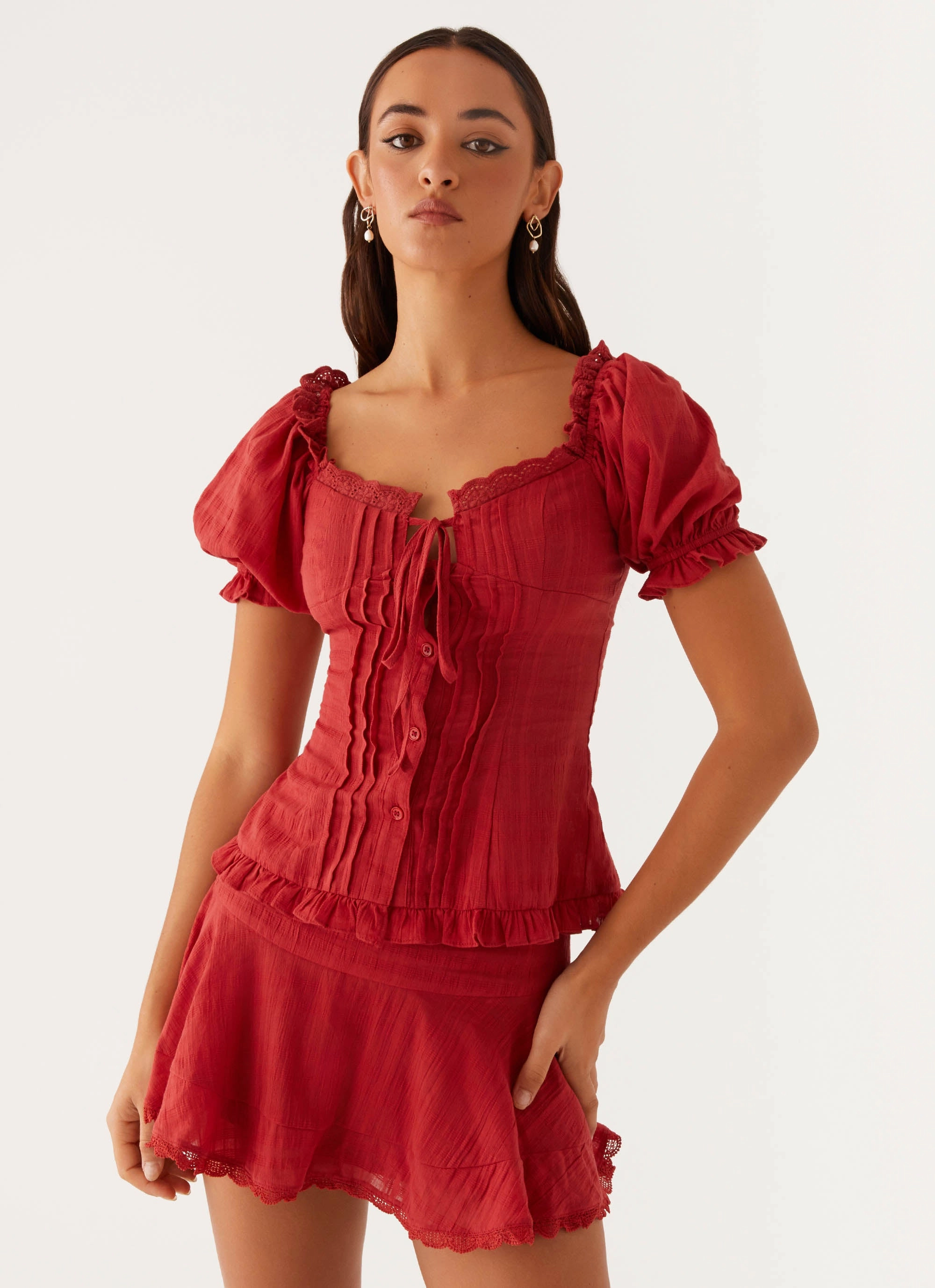 Mix Texture Hundred Percent Mini Skirt - Red