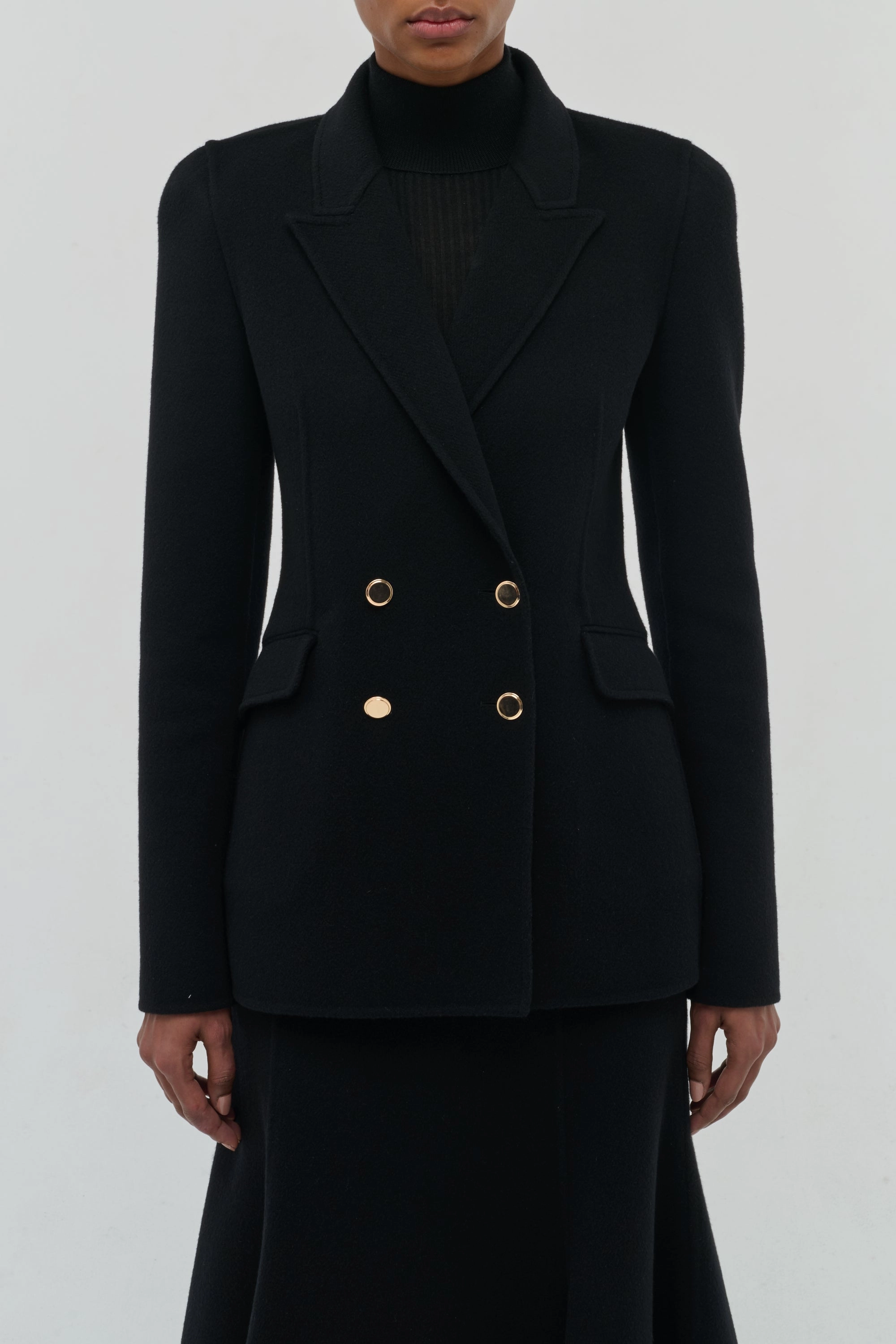 Premium Layer Comfort and Precision Lloyd Blazer in Black Double-Face Recycled Cashmere