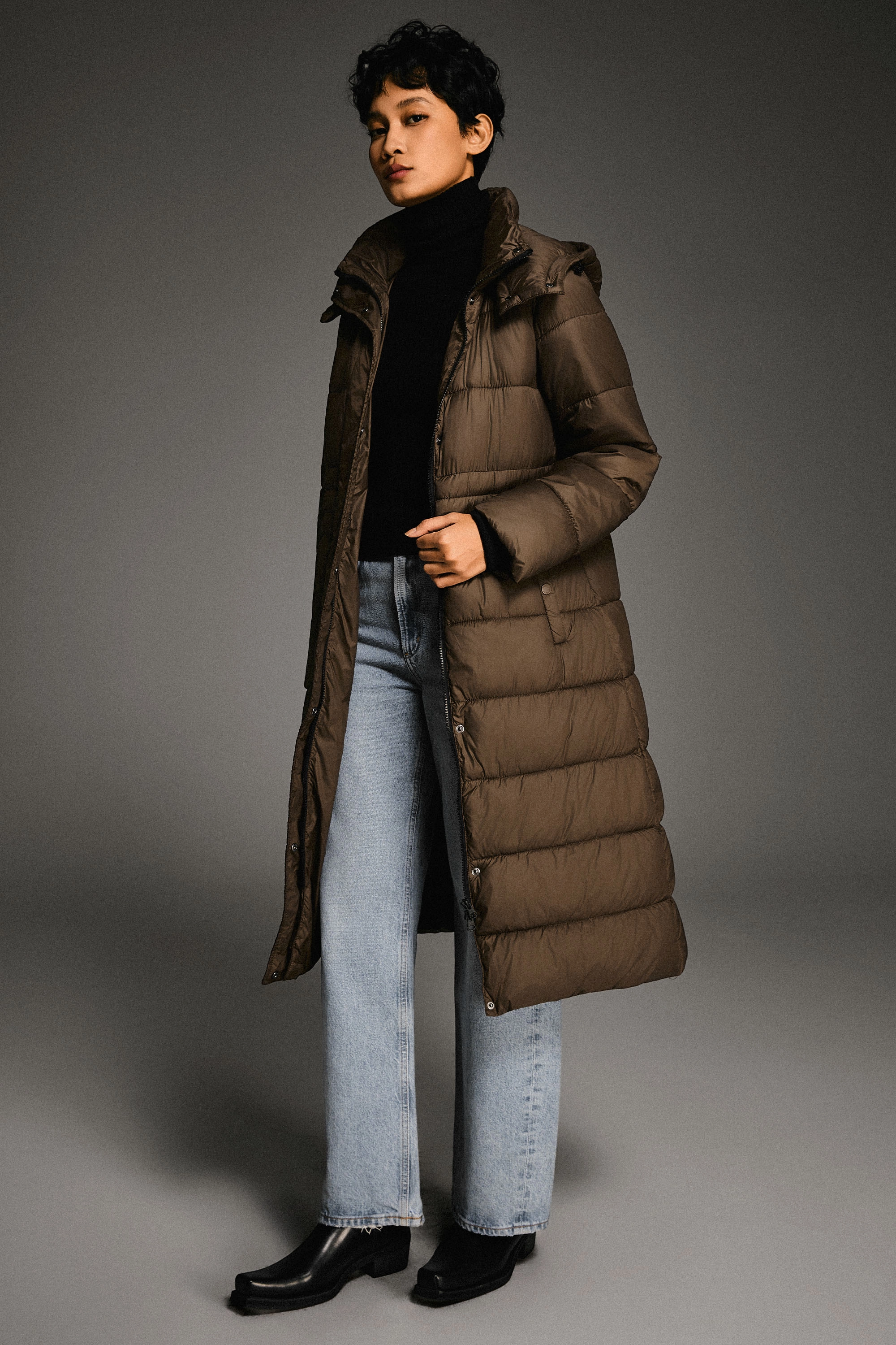 Long Hooded Quilted Lyrella Puffer Jacket Heat Retention Layer