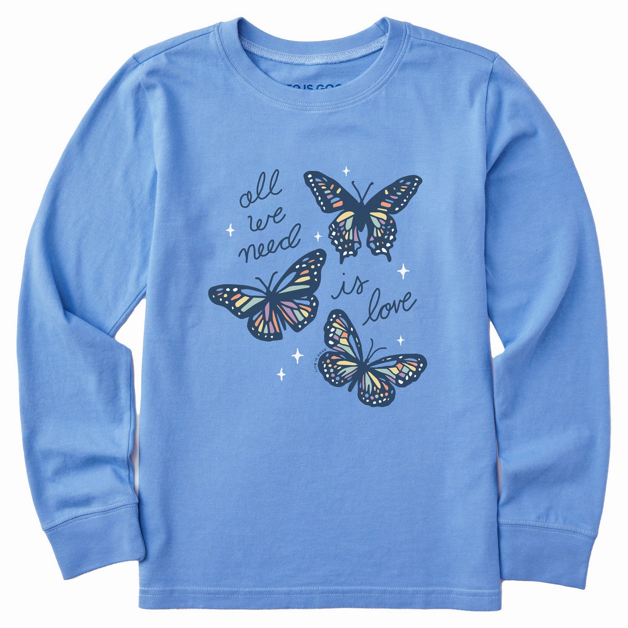 Sustainable Kids All We Need is Love Butterflies Long Sleeve Crusher Tee