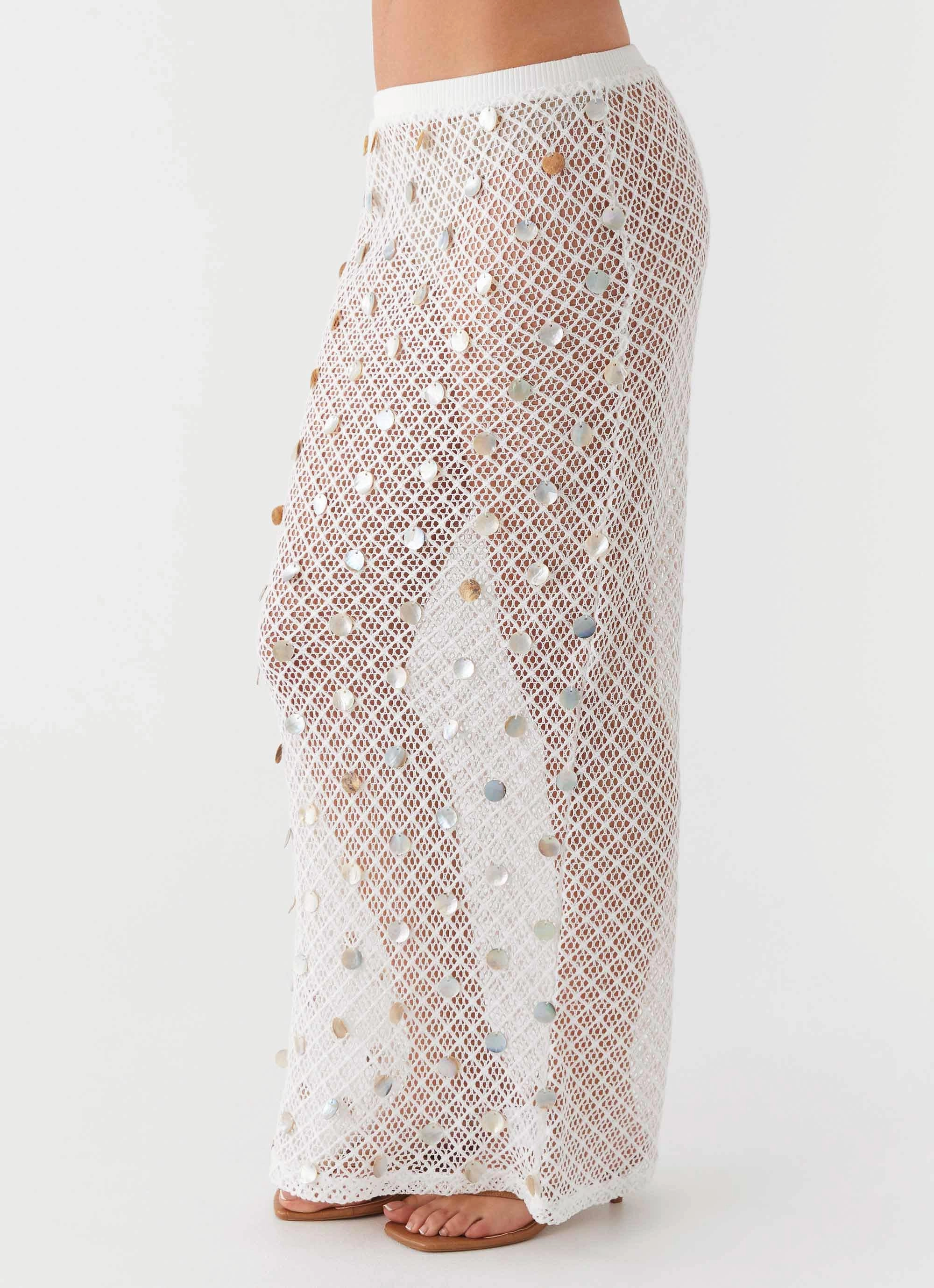 Textured Surface Figure Flattering Lovina Shell Knit Maxi Skirt - White