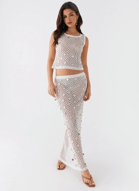 All Day Comfort Lovina Shell Knit Maxi Skirt - White