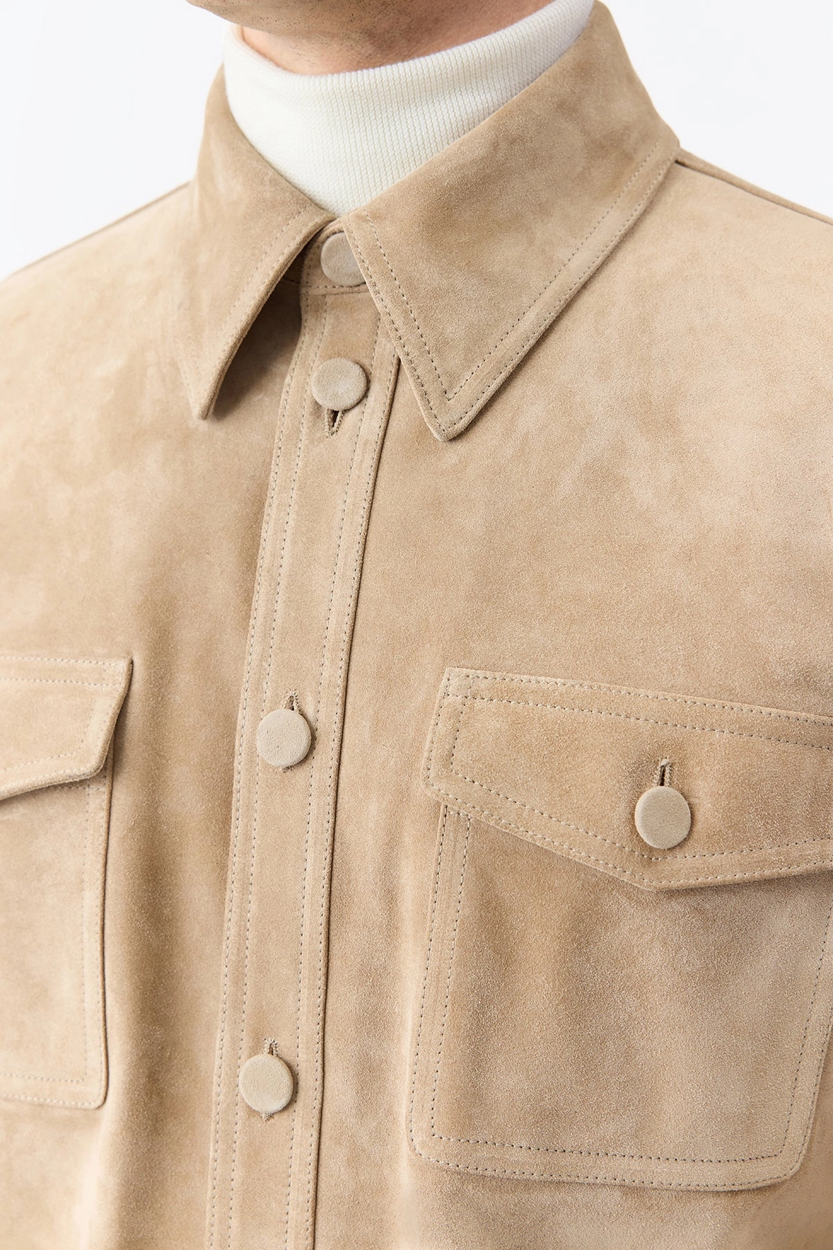 Hidden pockets Lucas Overshirt in Camel Suede
