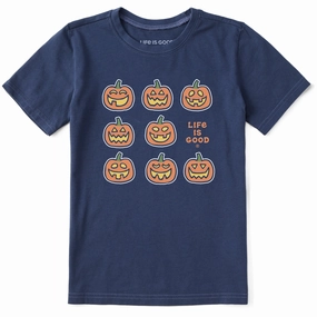 Cool Weather Wear Tagless Neckline Kids Jack-o-Lantern Grid Short Sleeve Crusher Tee