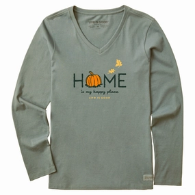 Women's Home is my Happy Place Fall Long Sleeve Crusher Vee Chic Casual Wear