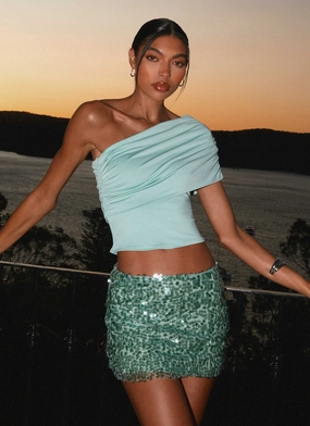 Made For You Low Rise Sequin Mini Skirt - Mint Sleek Comfort Sustainable