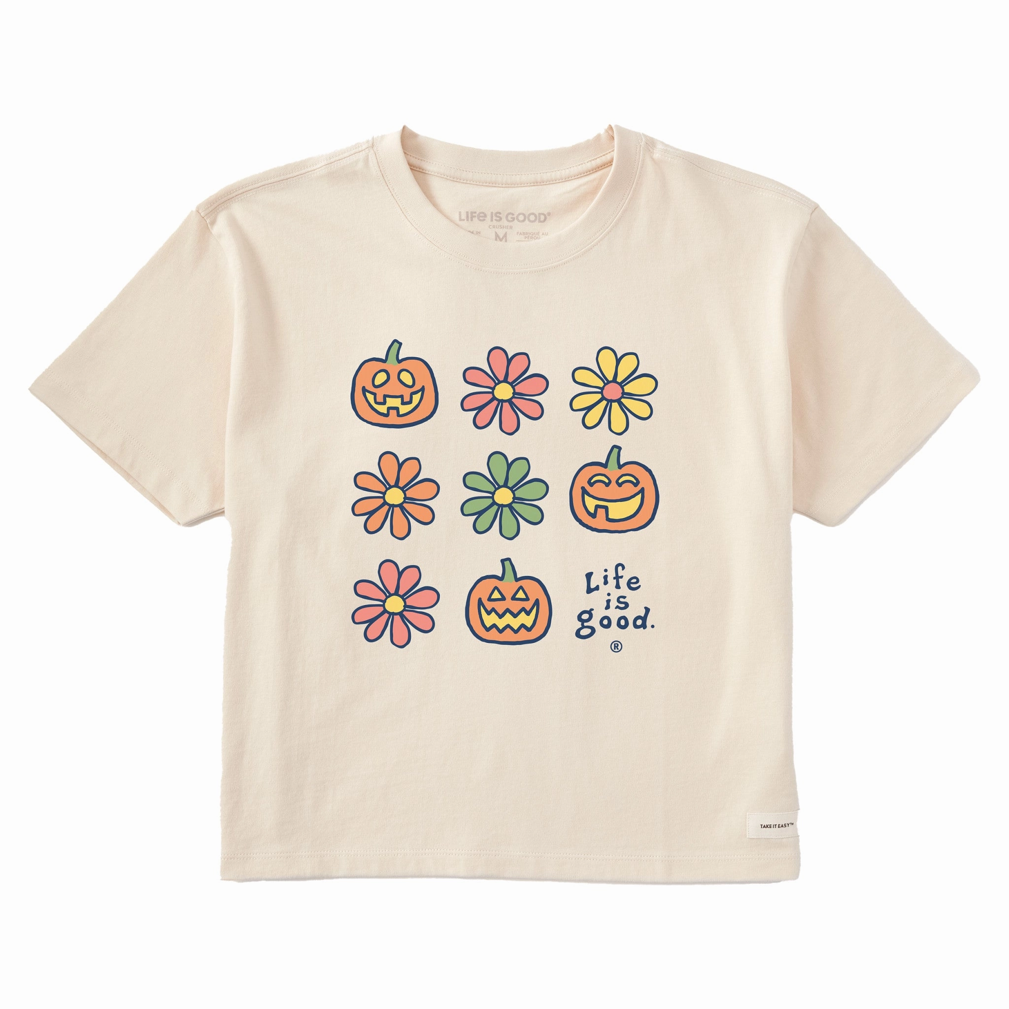Durable Style Women's Daisies & Jack O Lanterns Grid Short Sleeve Crusher Boxy Tee