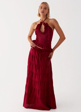 Mariella Linen Maxi Skirt - Maroon Mood Outfit