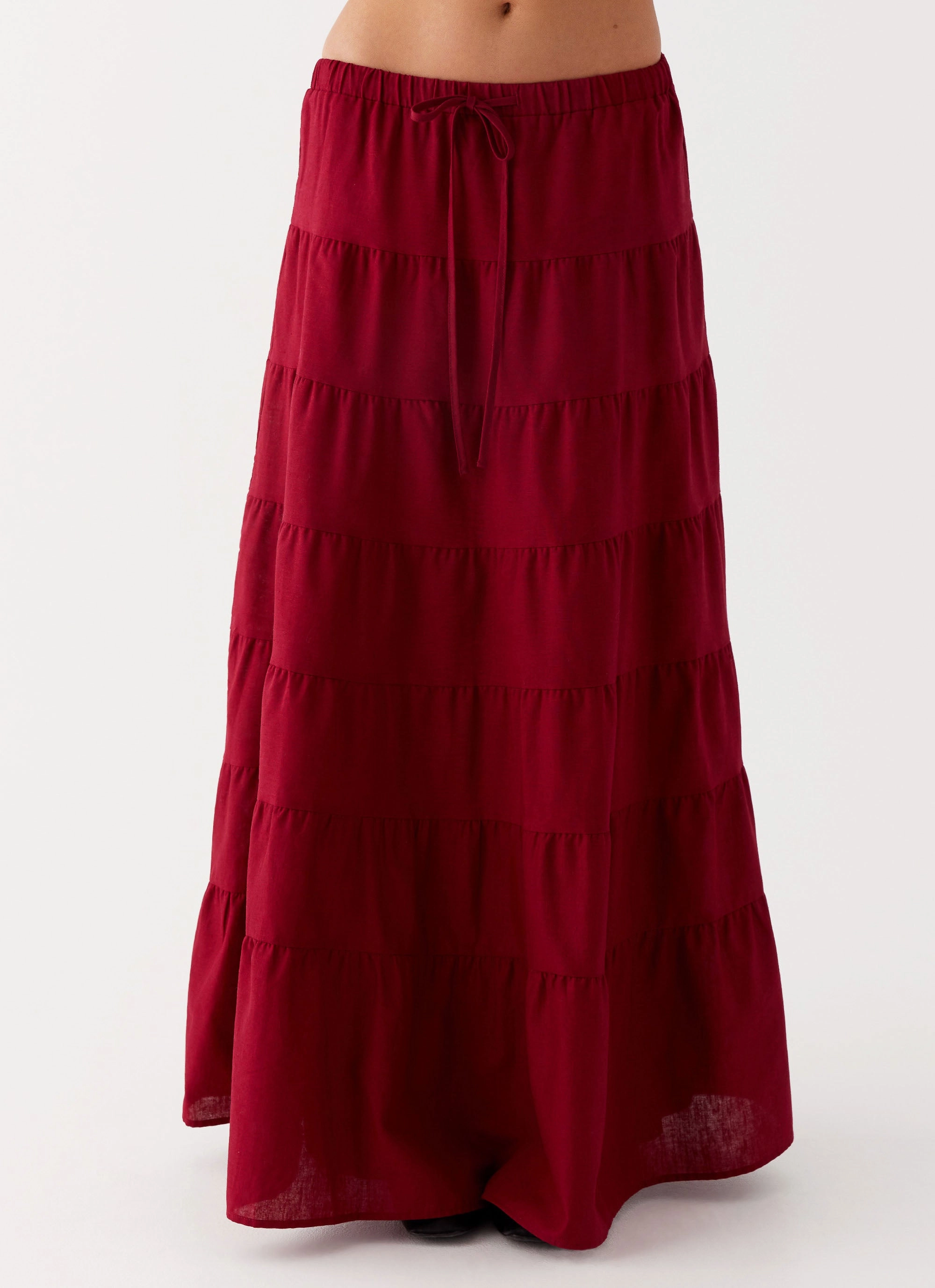 Smart Fit Simple Motion Mariella Linen Maxi Skirt - Maroon