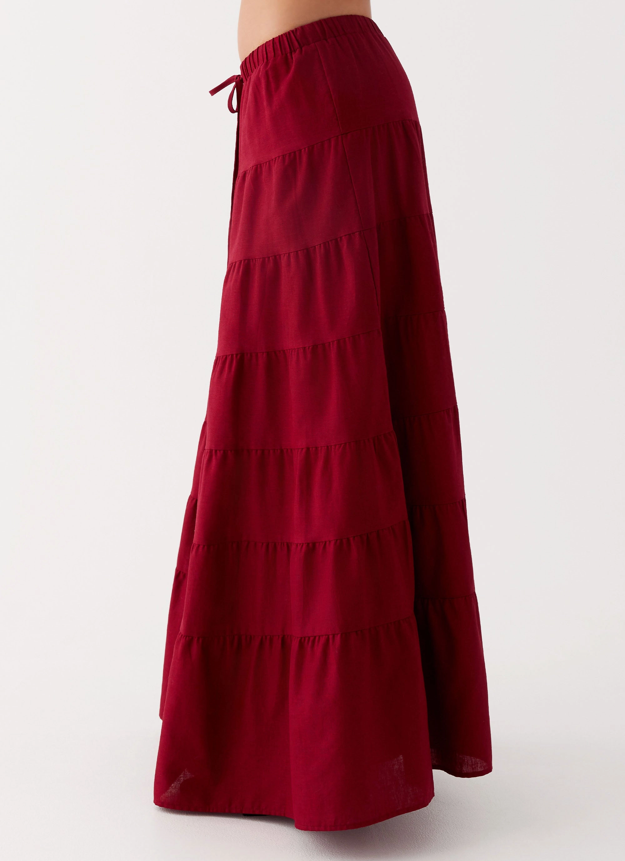 Mariella Linen Maxi Skirt - Maroon Ultra Comfort