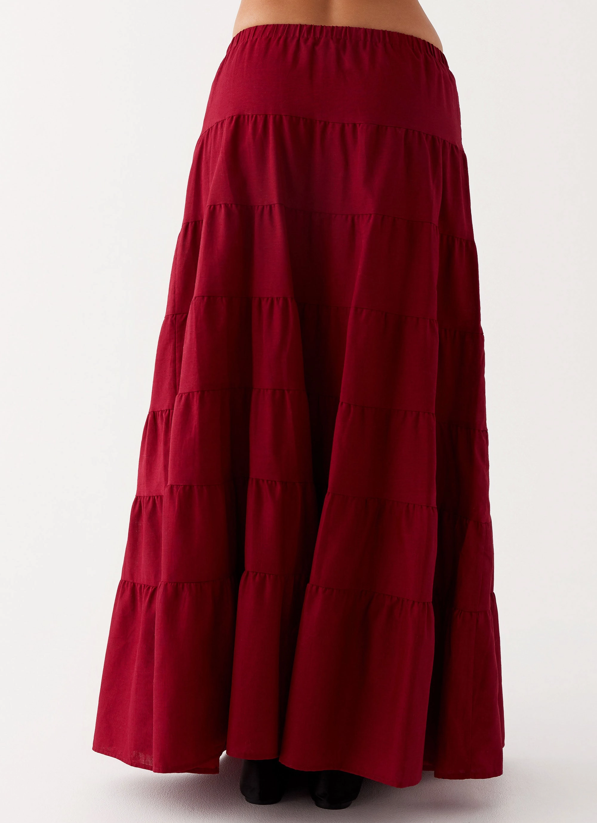 Mariella Linen Maxi Skirt - Maroon Modern Combo Maxi length