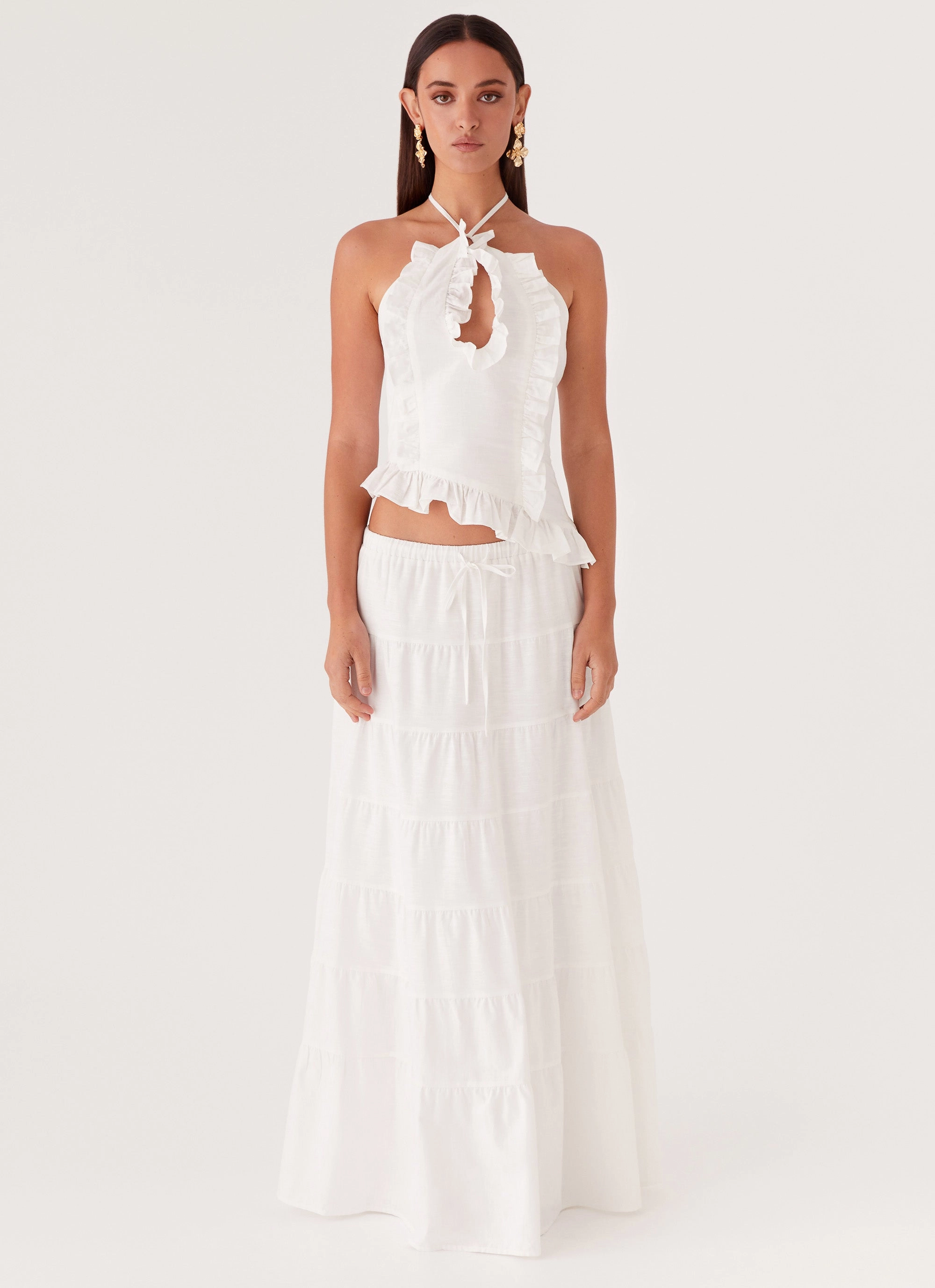 Mariella Linen Maxi Skirt - White Laidback Style