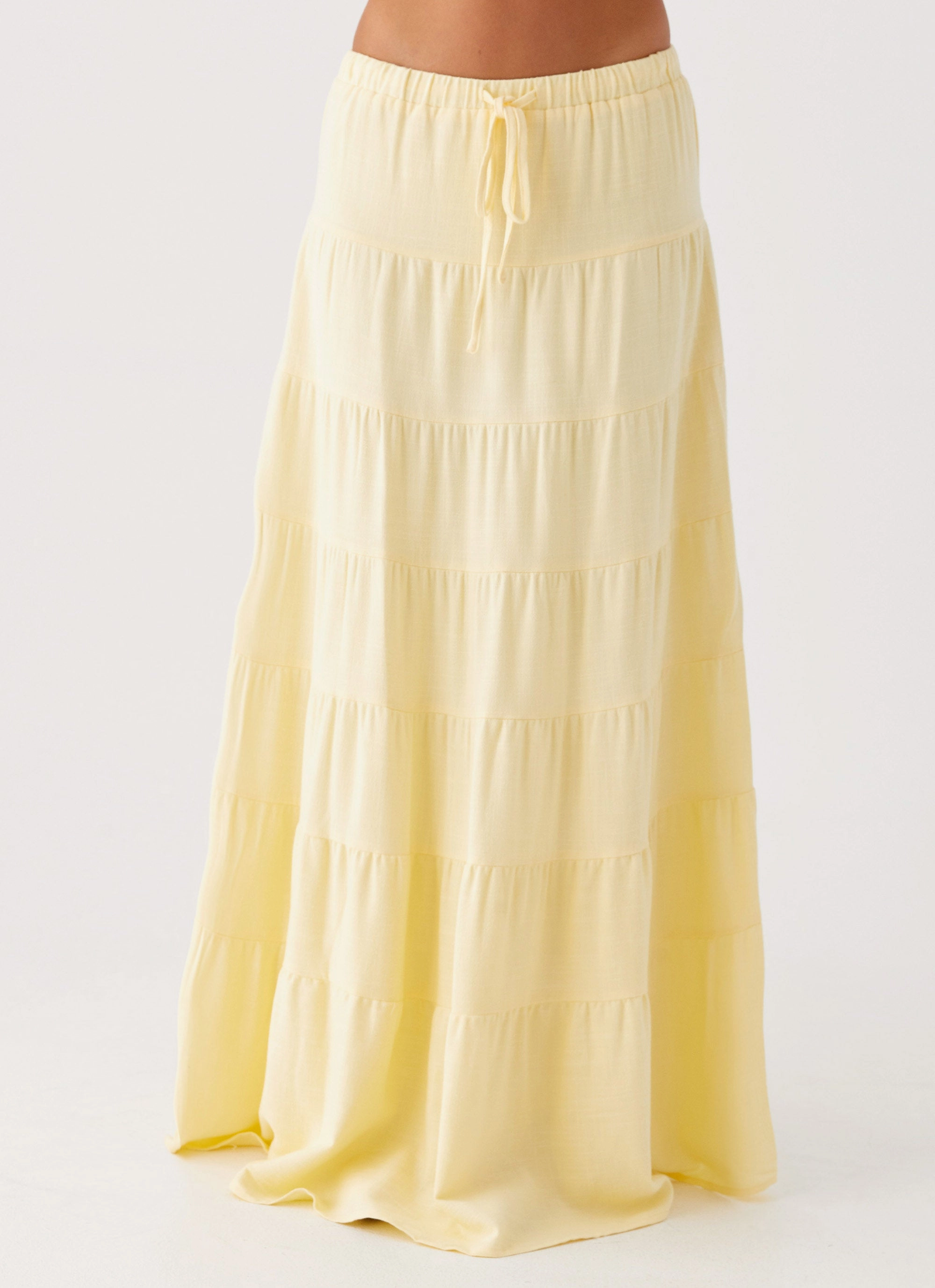 Waist Defining Shirred Back Mariella Linen Maxi Skirt - Yellow