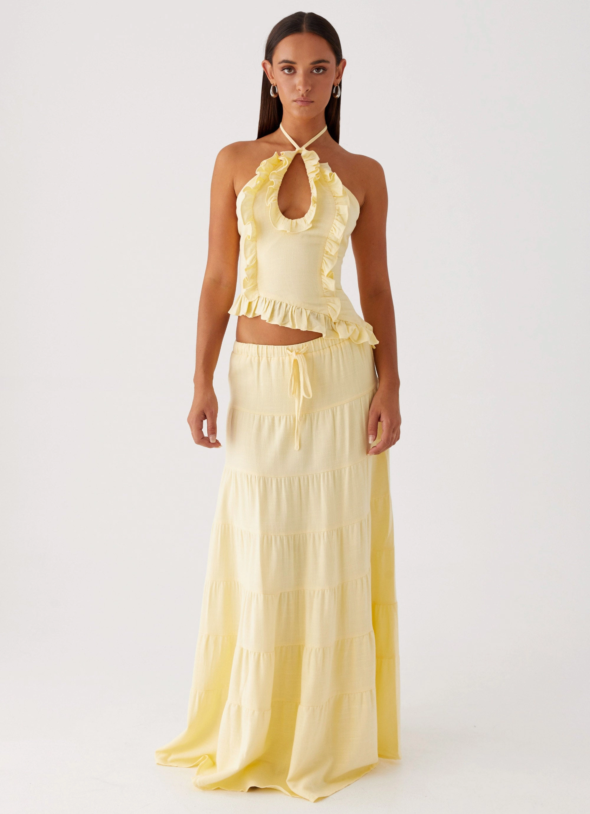 Mariella Linen Maxi Skirt - Yellow Erasable Crease Plus size option