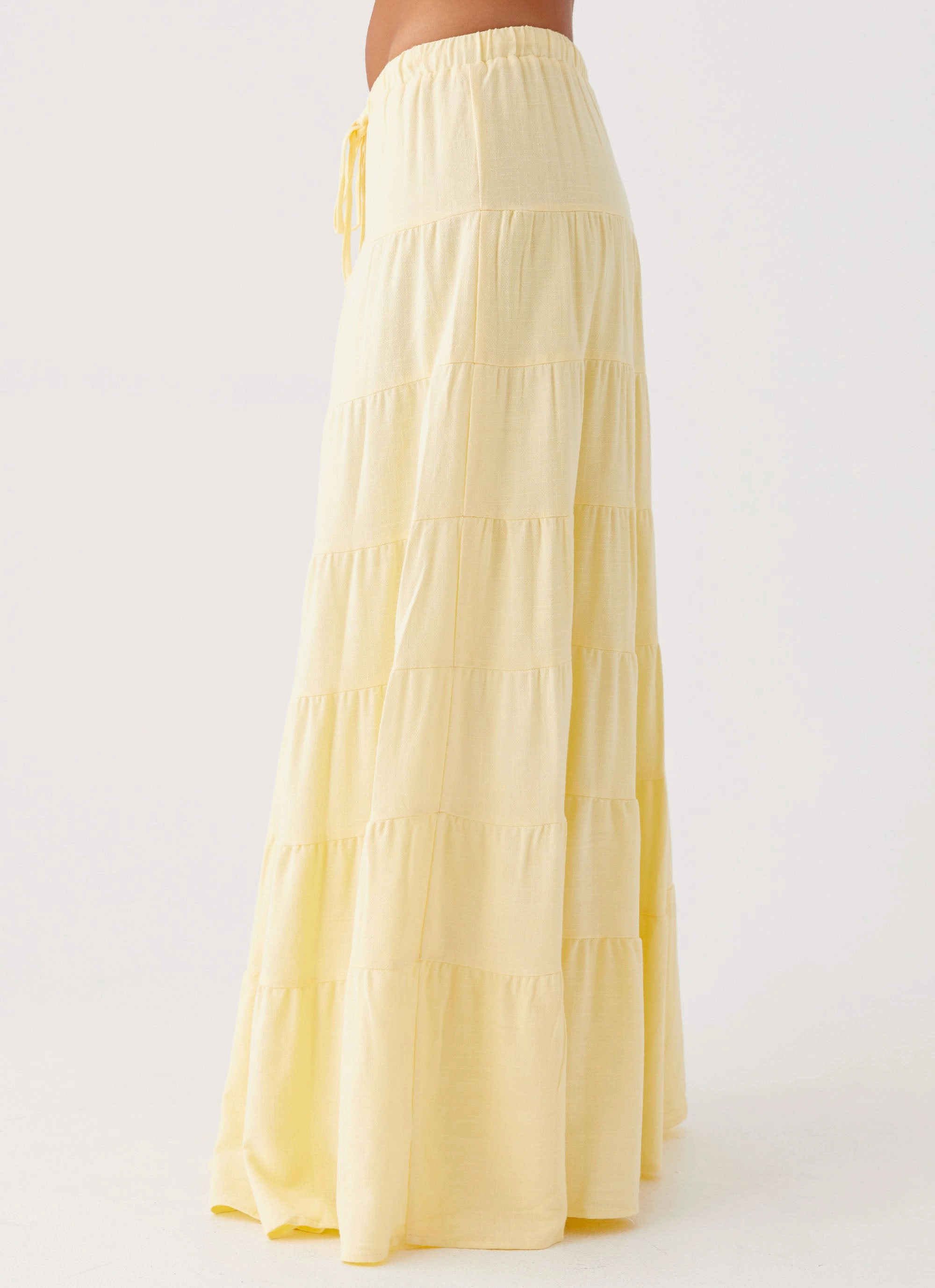 Mariella Linen Maxi Skirt - Yellow Thermal Regulating Frayed Finish