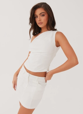 Marissa Linen Mini Skirt - White Semi Sheer Everyday Essential