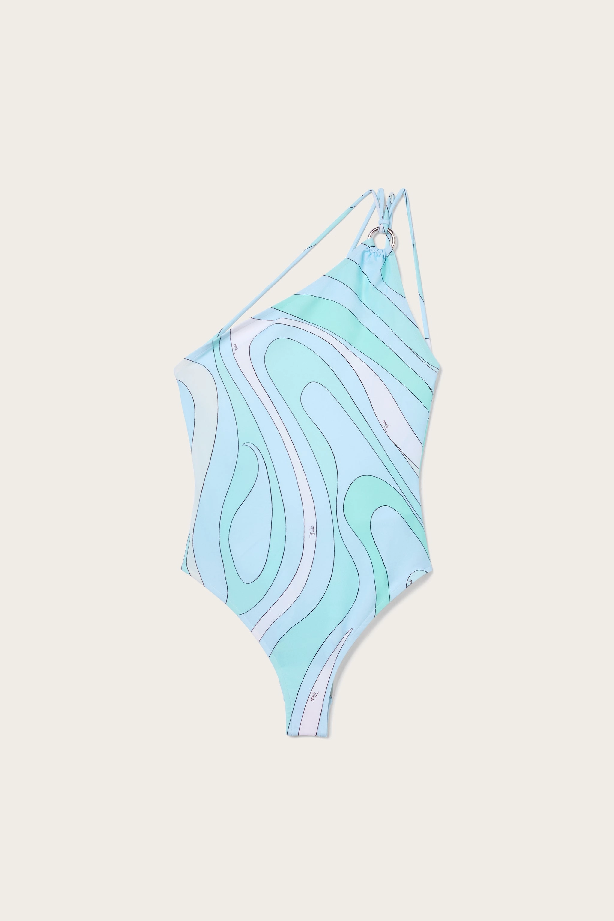 Marmo Print Asymmetrical Swimsuit Nautical-Themes Elastic-Waist