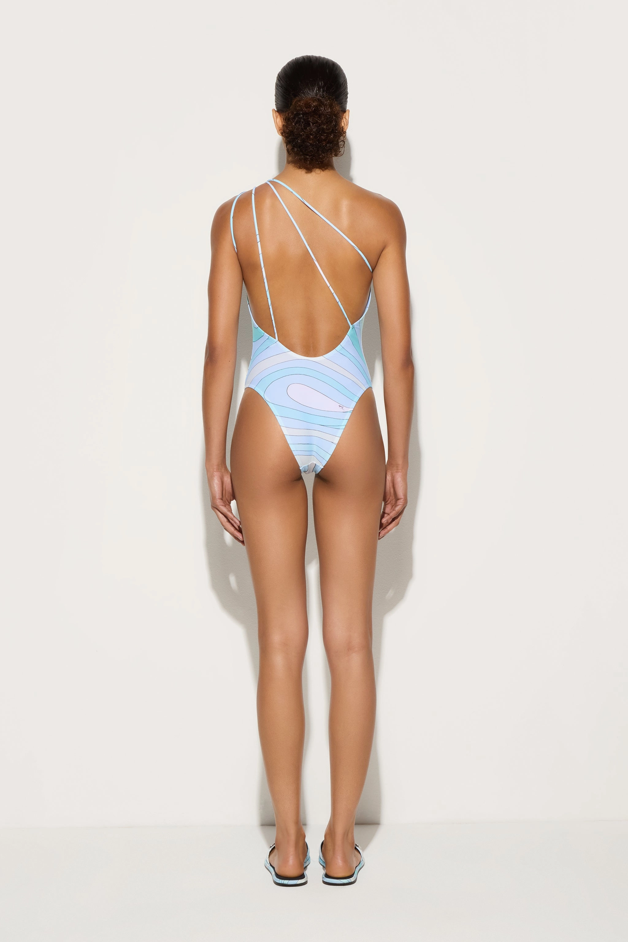 UV Blocking Layer Marmo Print Asymmetrical Swimsuit